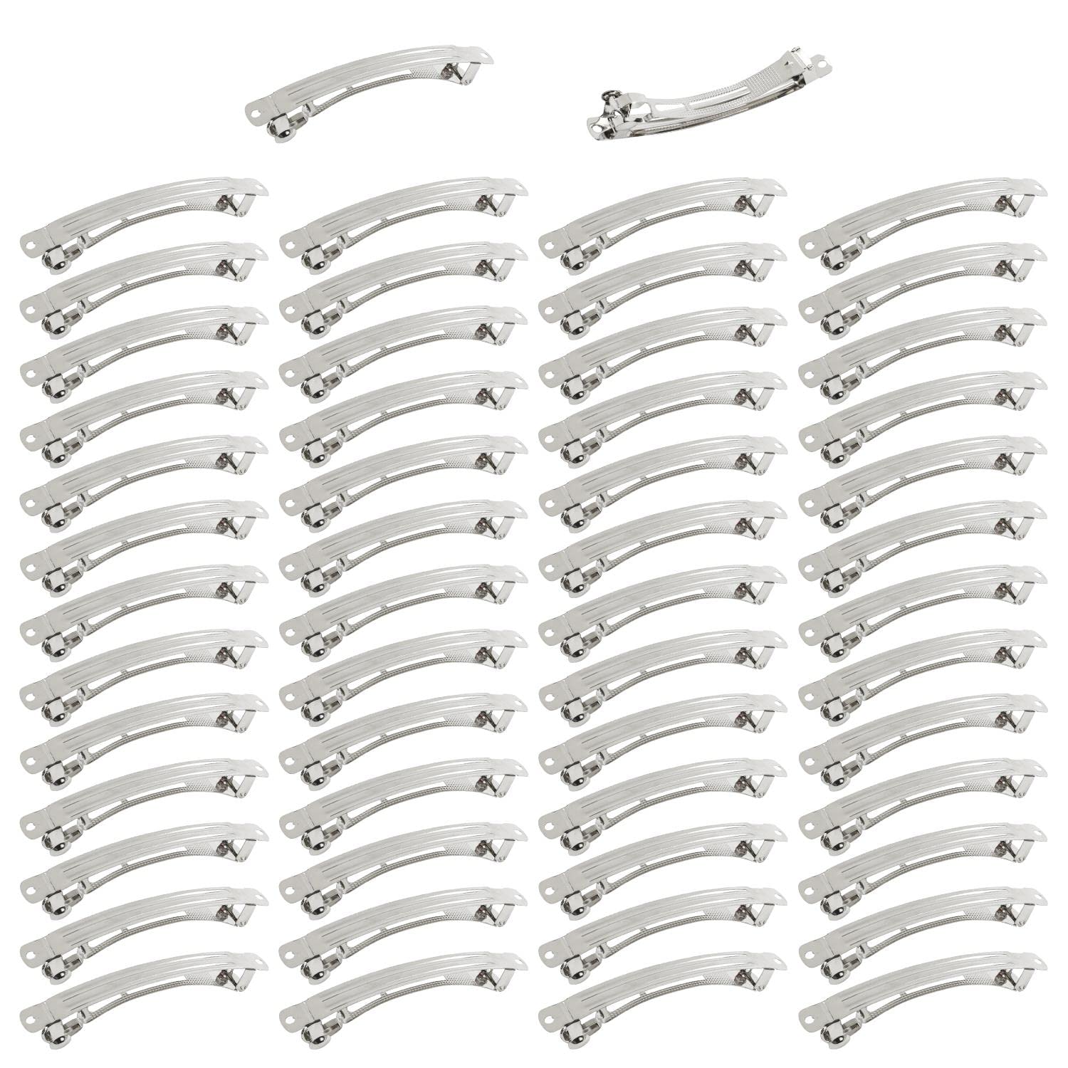 Lawie 50 Pack 4 Inch Large Silver Blank Rectangle Metal French Barrette Hair Clips - 10cm DIY Craft Hair Accessories for Women & Girls - Perfect for Ponytails, Bows, Thick Hair & Hair Styling