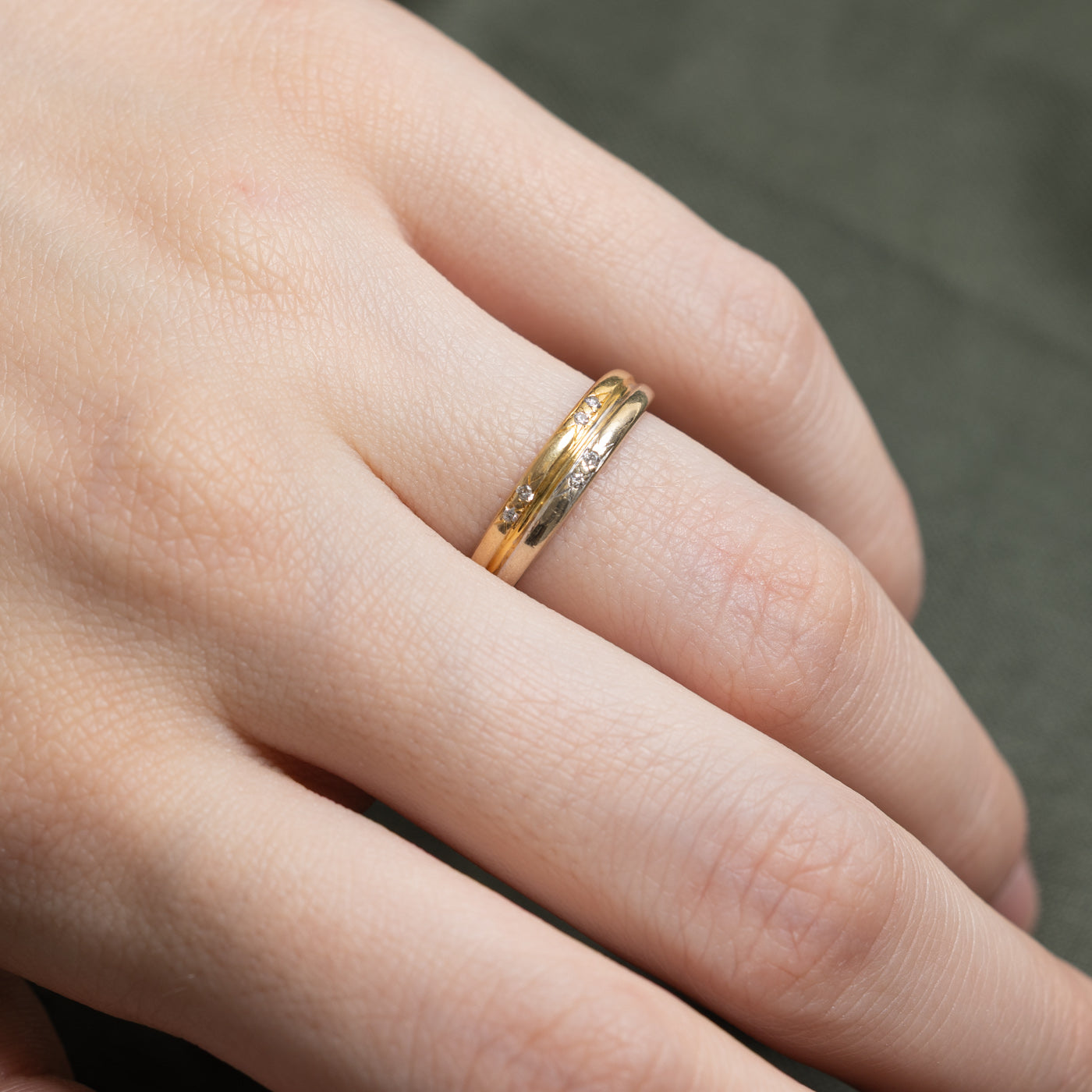10K Two Tone Gold Diamond Stacked Band Ring - 0.03ctw Diamond Wedding Band - Size 6.25 - Perfect for Stacking, Anniversary & Everyday Wear