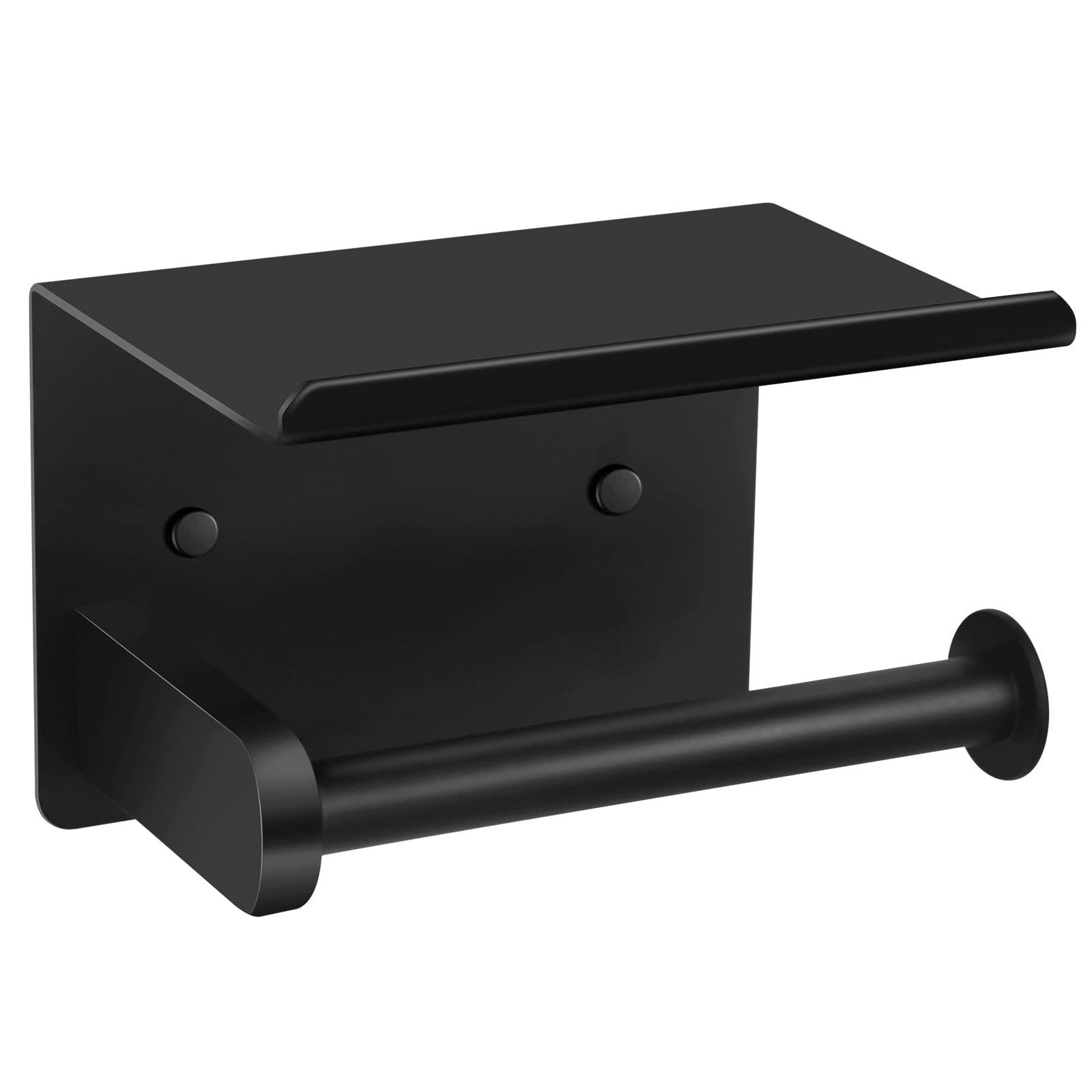 Ahomxin 2-in-1 Wall Mounted Toilet Paper Holder - Screw or Self-Adhesive Bathroom Roll Holder with Shelf in Matte Black | Perfect for Small Bathrooms, Powder Rooms & Washrooms