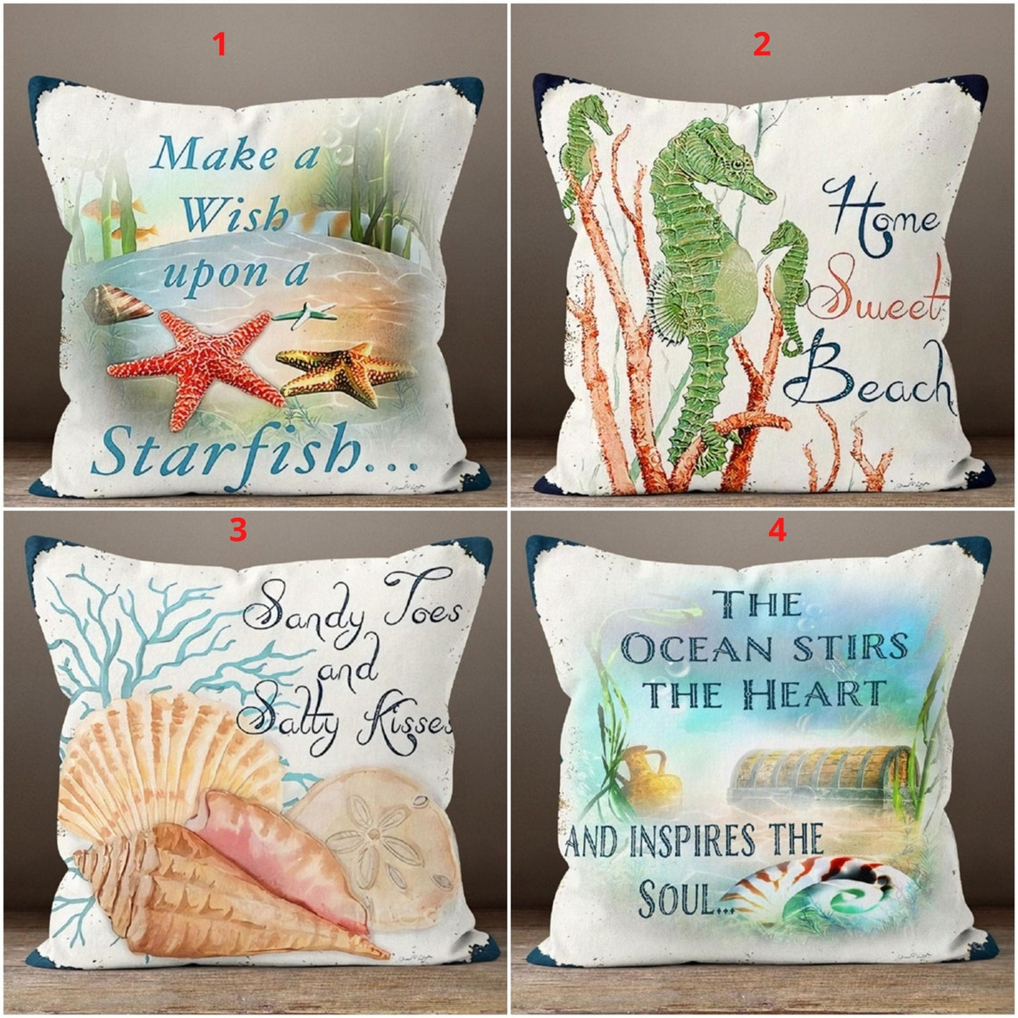 Set of 4 Inspirational Beach Quote Pillow Covers - Coastal Decor for Living Room, Bedroom & Vacation Homes