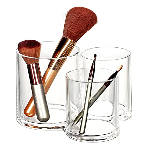 1 Piece Round Acrylic Makeup Brush Holder with 3 Grids - Thickened Clear Cosmetic Organizer for Brushes, Lipsticks & Eyebrow Pencils - Perfect for Vanity, Dresser, Office & Travel Makeup Storage