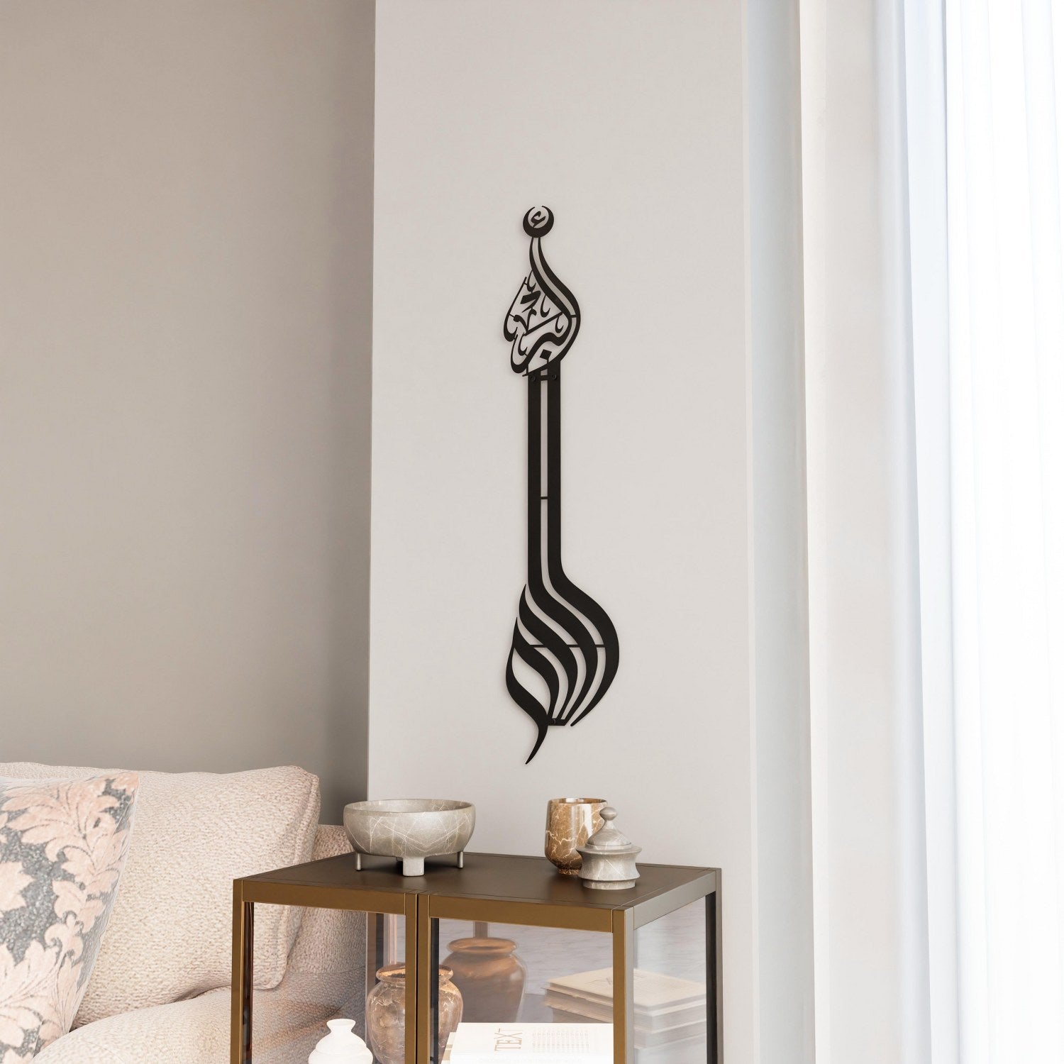 Exquisite Allahu Akbar Minaret Style Metal Islamic Wall Art - Handcrafted Arabic Calligraphy Home Decor for Living Room, Mosque & Office