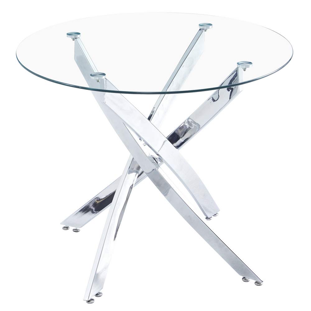 90 x 90 x 75cm Round Glass Dining Table with Cross Base - Modern Transparent Glass Top for Kitchen, Dining Room & Small Space Decor (Table Only)