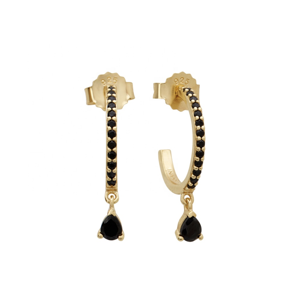 Stylish Chelsea Black Dangle Gold Hoop Earrings for Women - Trendy Statement Jewelry for Parties, Date Nights & Special Occasions