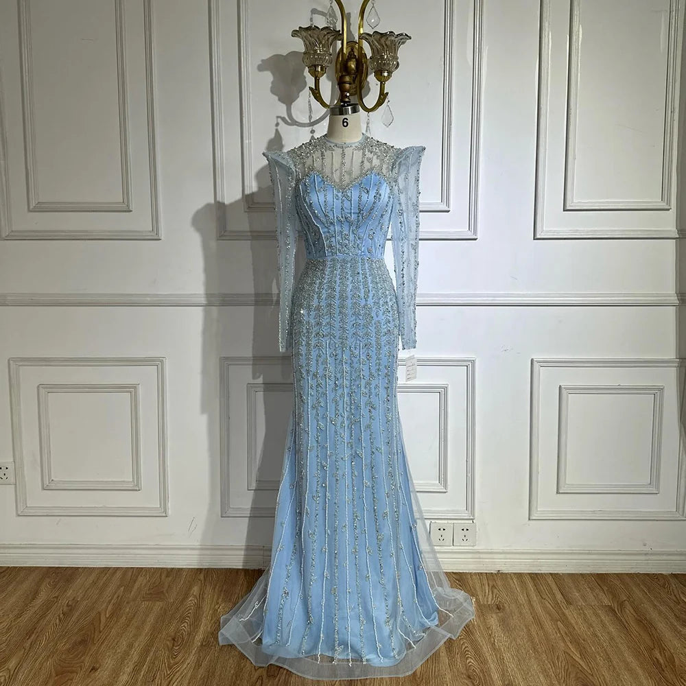 Elegant Dubai Pink Mermaid Evening Gown with Pearl Beading - Arabic Formal Dress for Women - Perfect for Weddings, Galas & Special Occasions - LA72826