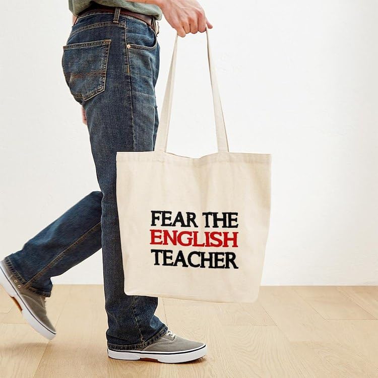 Fear The English Teacher 2 Tote Bag - Natural Canvas Reusable Shopping Bag for School, Work & Groceries - Eco-Friendly Teacher Gift & Everyday Carry