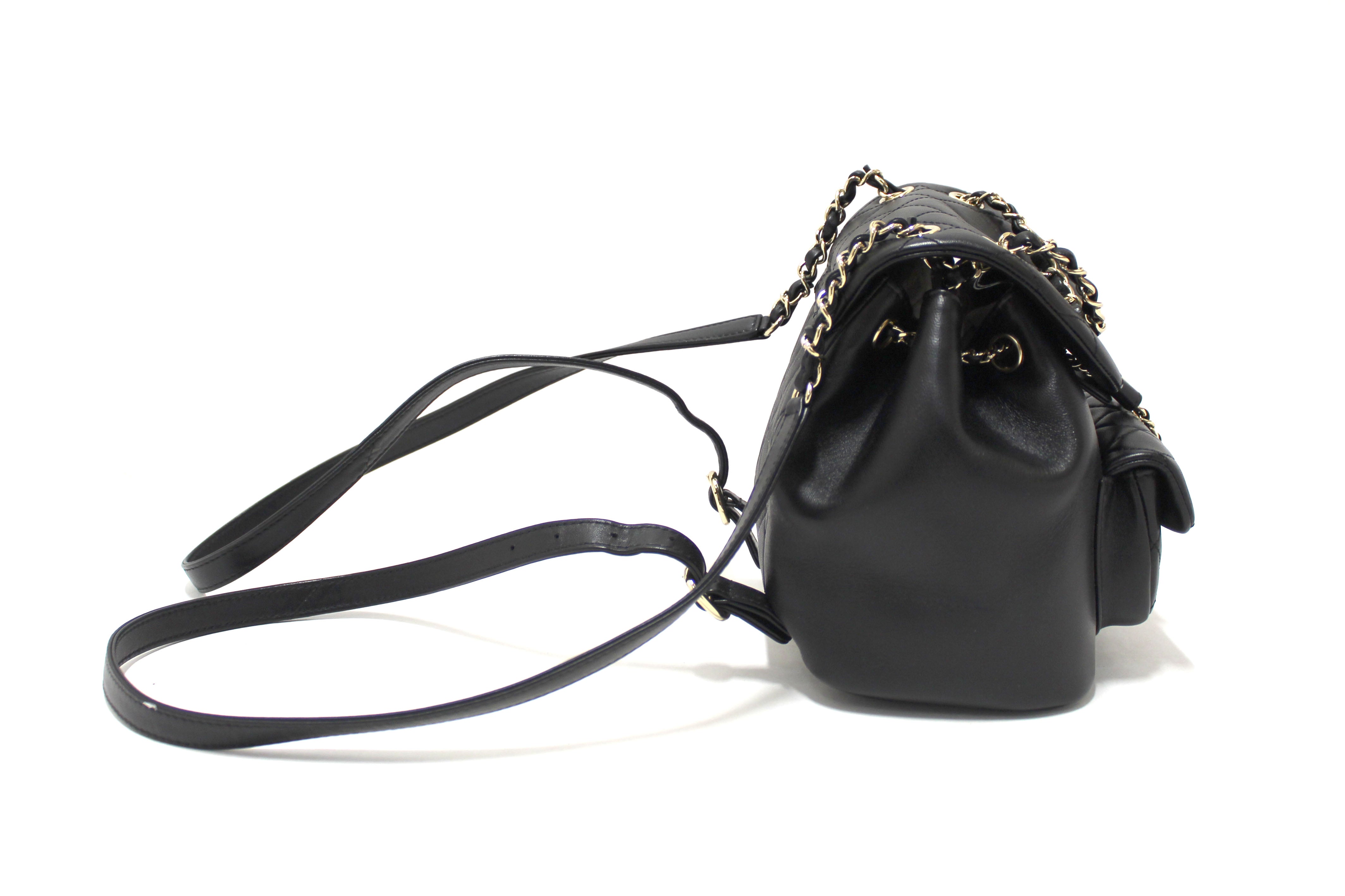 Authentic Chanel Black Lambskin Quilted Leather Small Duma Drawstring Backpack - Luxury Women's Handbag for Travel, Shopping & Everyday Use