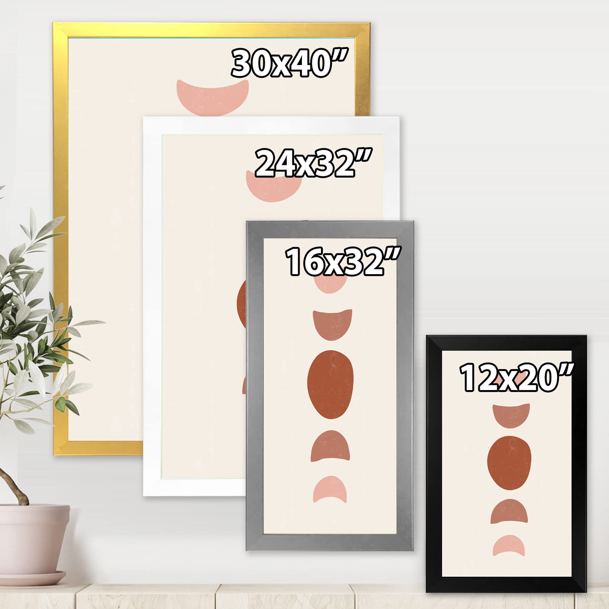 DesignQ Minimal Moon Phases Modern Framed Wall Art - Home & Office Decor for Living Room, Bedroom, Nursery | Celestial Boho Aesthetic