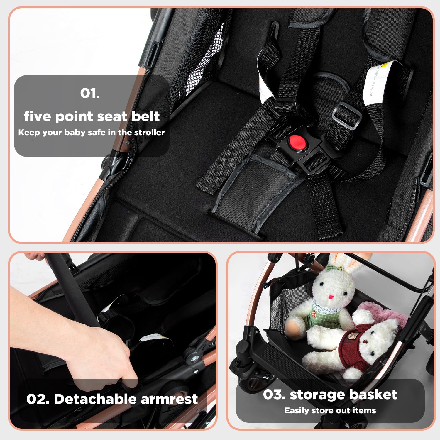 Premium Baby Stroller with Bassinet - Foldable Newborn Pushchair, Convertible Infant Carriage for 0-36 Months (Black) | Perfect for Walks, Shopping & Travel | Lightweight & Compact Design