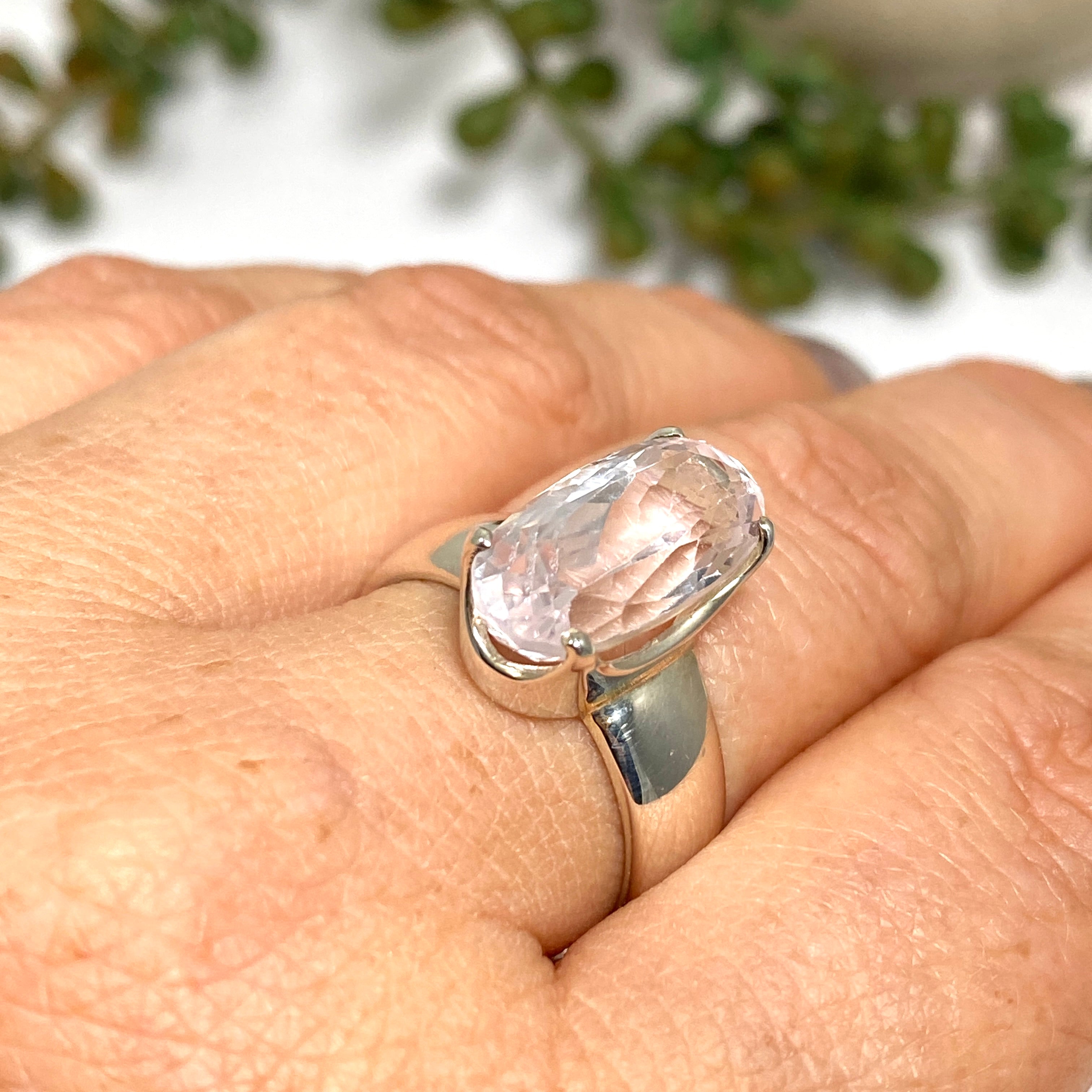 Kunzite Oval Faceted Ring Size 8.5 - Elegant Pink Gemstone Jewelry for Women | Perfect for Weddings, Anniversaries & Special Occasions