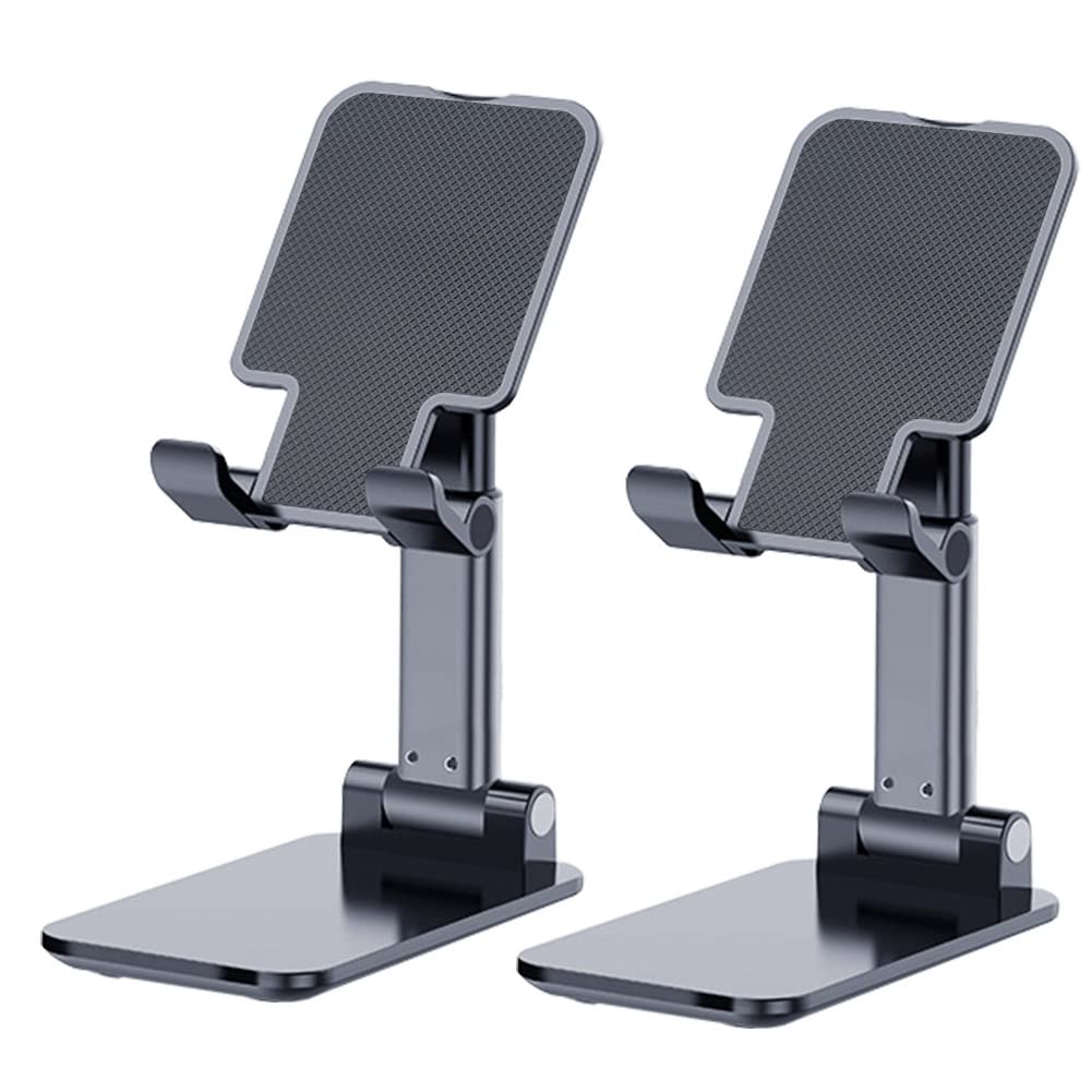 2 Pack Adjustable Phone Stand for Desk - Foldable & Height Adjustable Universal Smartphone Holder Compatible with iPhone, Samsung, iPad Under 8