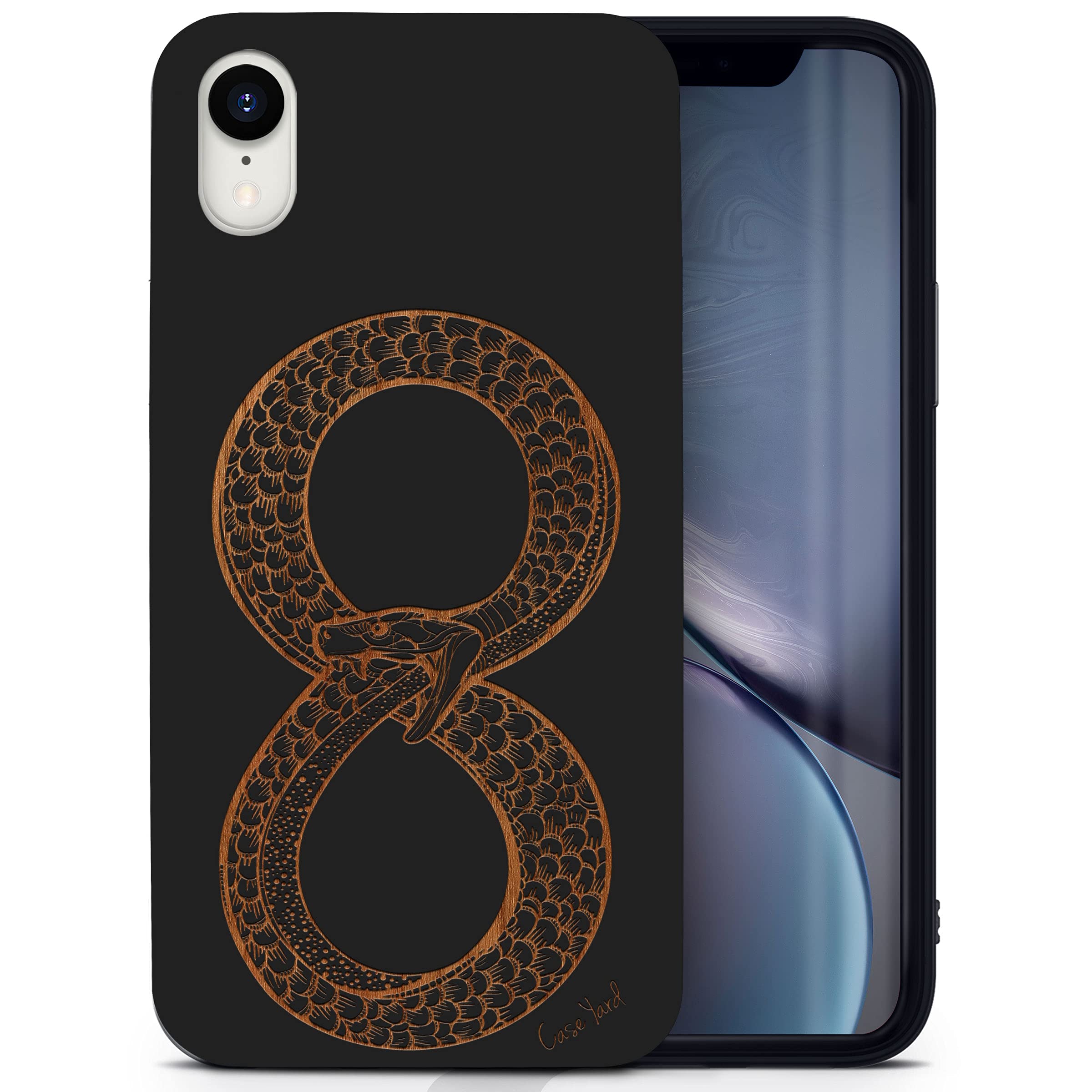 Wooden iPhone XR Case - Laser Engraved Eternal Life Design, Black Wood Protective Cover | Slim Fit Shockproof Phone Case for Men & Women | Perfect for Daily Use, Travel & Gift Giving