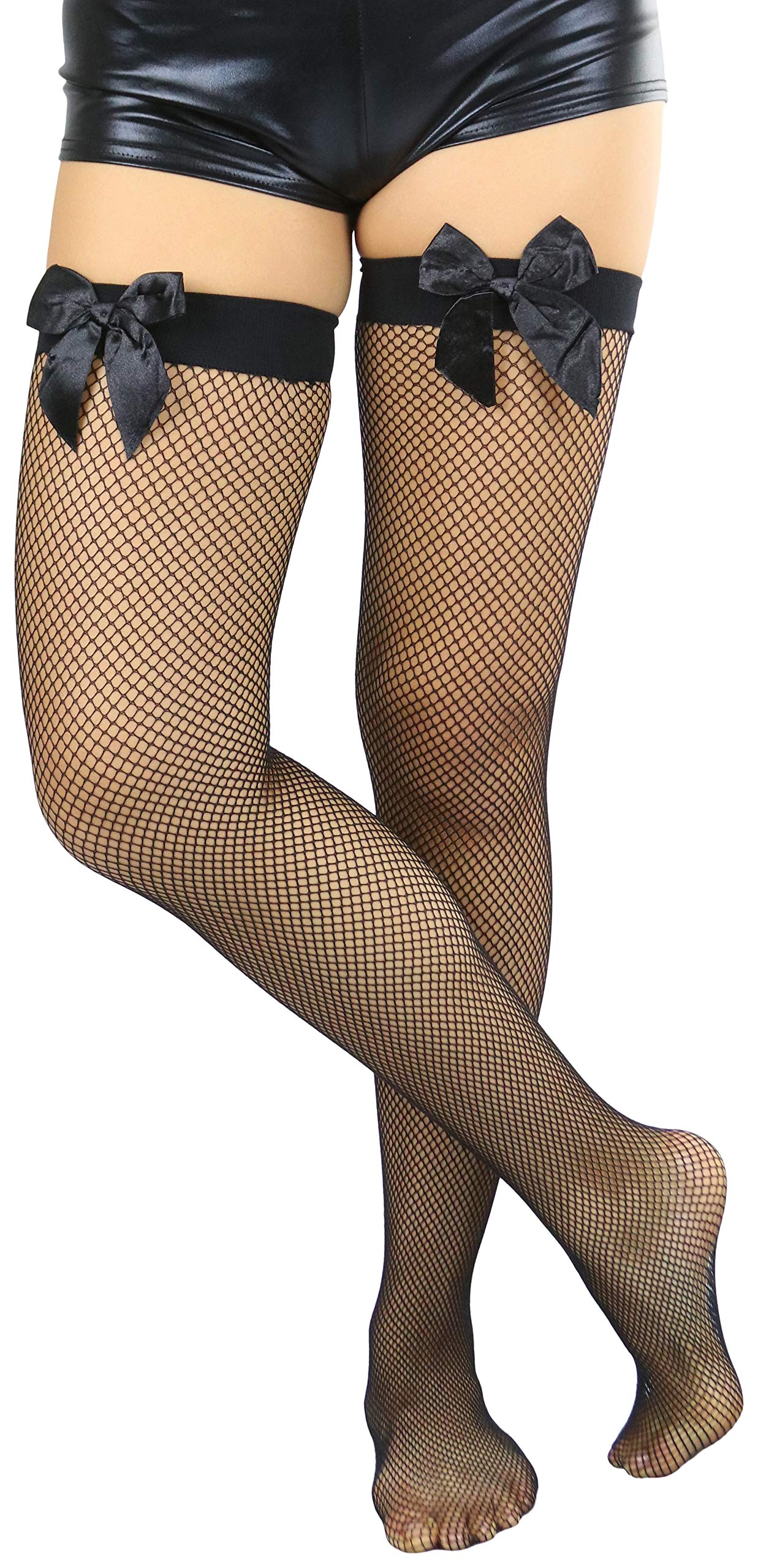 ToBeInStyle Women's Fishnet Thigh High Stockings with Satin Bow - Sexy Fashion Hosiery for Parties, Cosplay & Date Nights