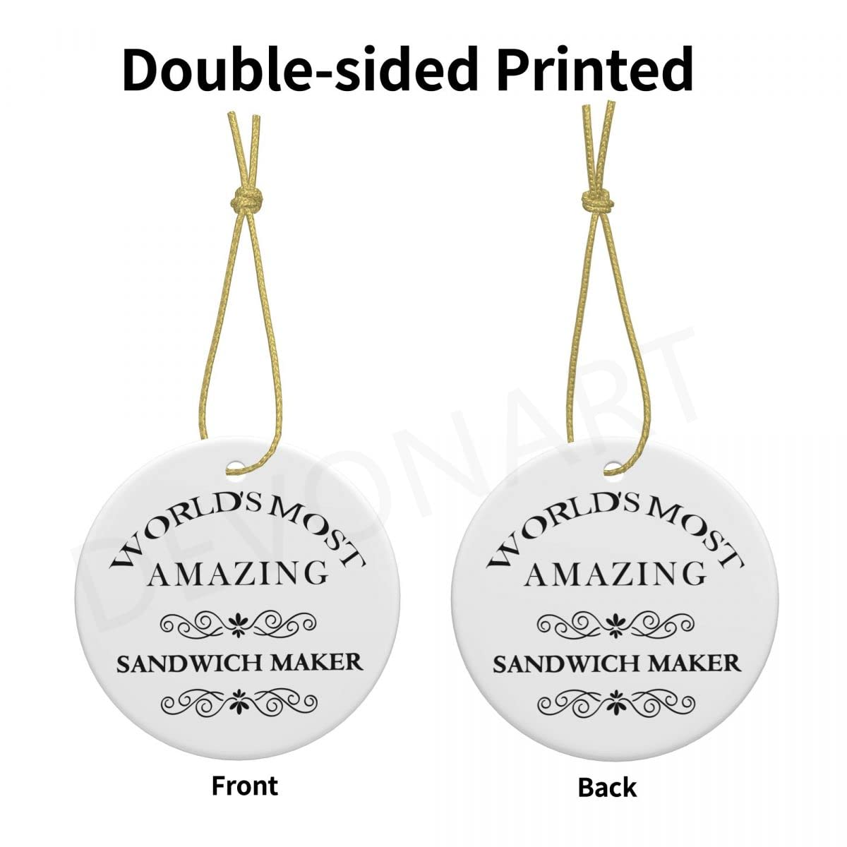 Funny 3'' Round Ceramic Sandwich Maker Ornament - Two-Sided Printed Christmas Tree Hanging Decor for Sandwich Lovers | Perfect Christmas Gift for Chefs & Job Pride | Kitchen-Themed Holiday Decoration for Home, Office & Christmas Tree