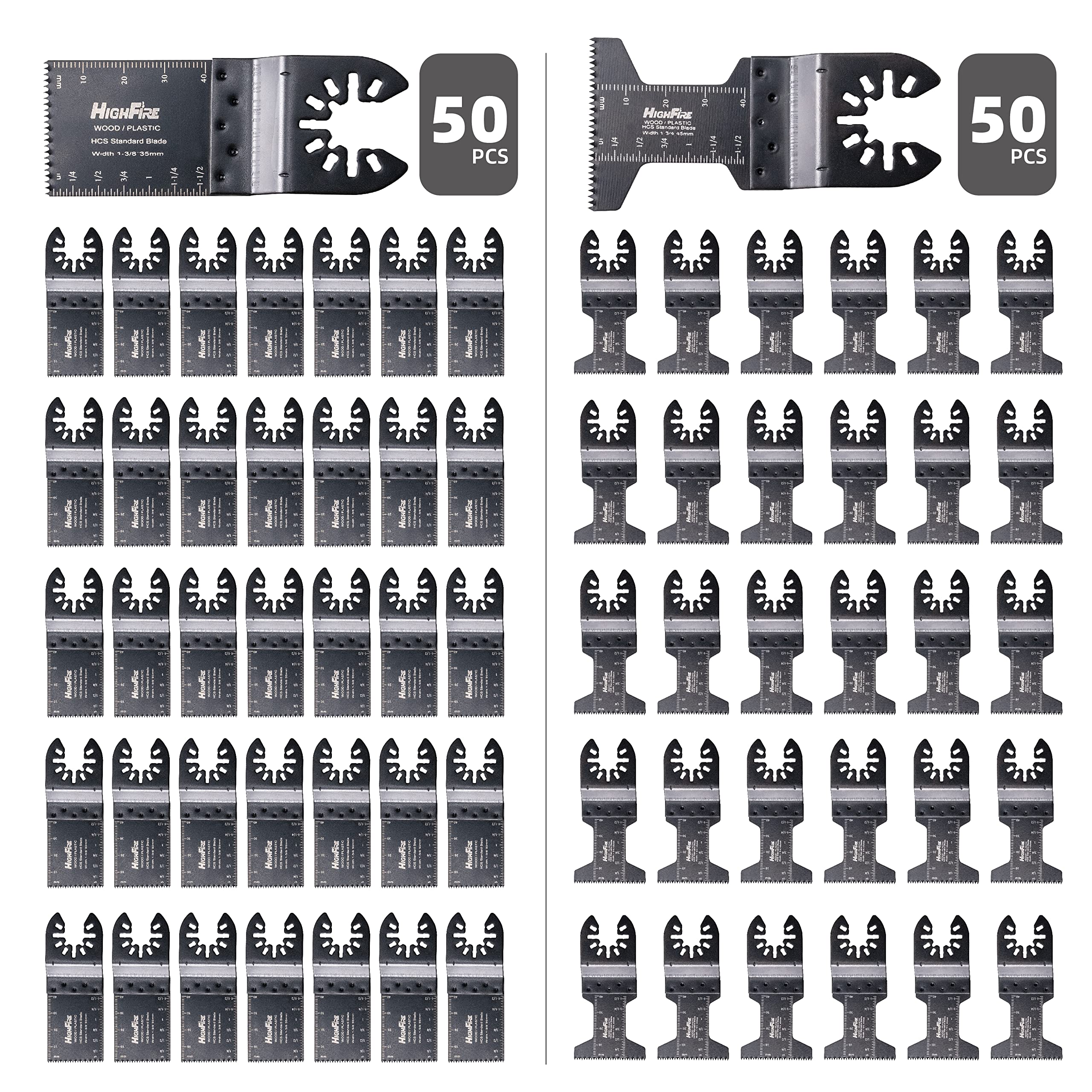 50 PCS 1-3/8 Inch & 50 PCS 1-3/4 Inch Oscillating Saw Blades - Universal Multi Tool Blades Kit with Quick Release for Wood, Metal & Drywall Cutting - Fits Dewalt, Bosch, Makita & More - Perfect for DIY Projects, Home Renovation & Construction Work