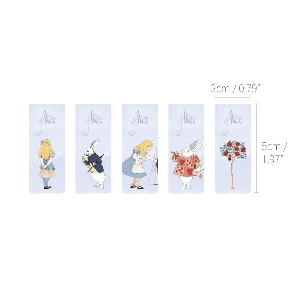 Monolike Magnetic Bookmarks - Alice in Wonderland Theme Set of 5 - Perfect for Book Lovers, Students & Office Use