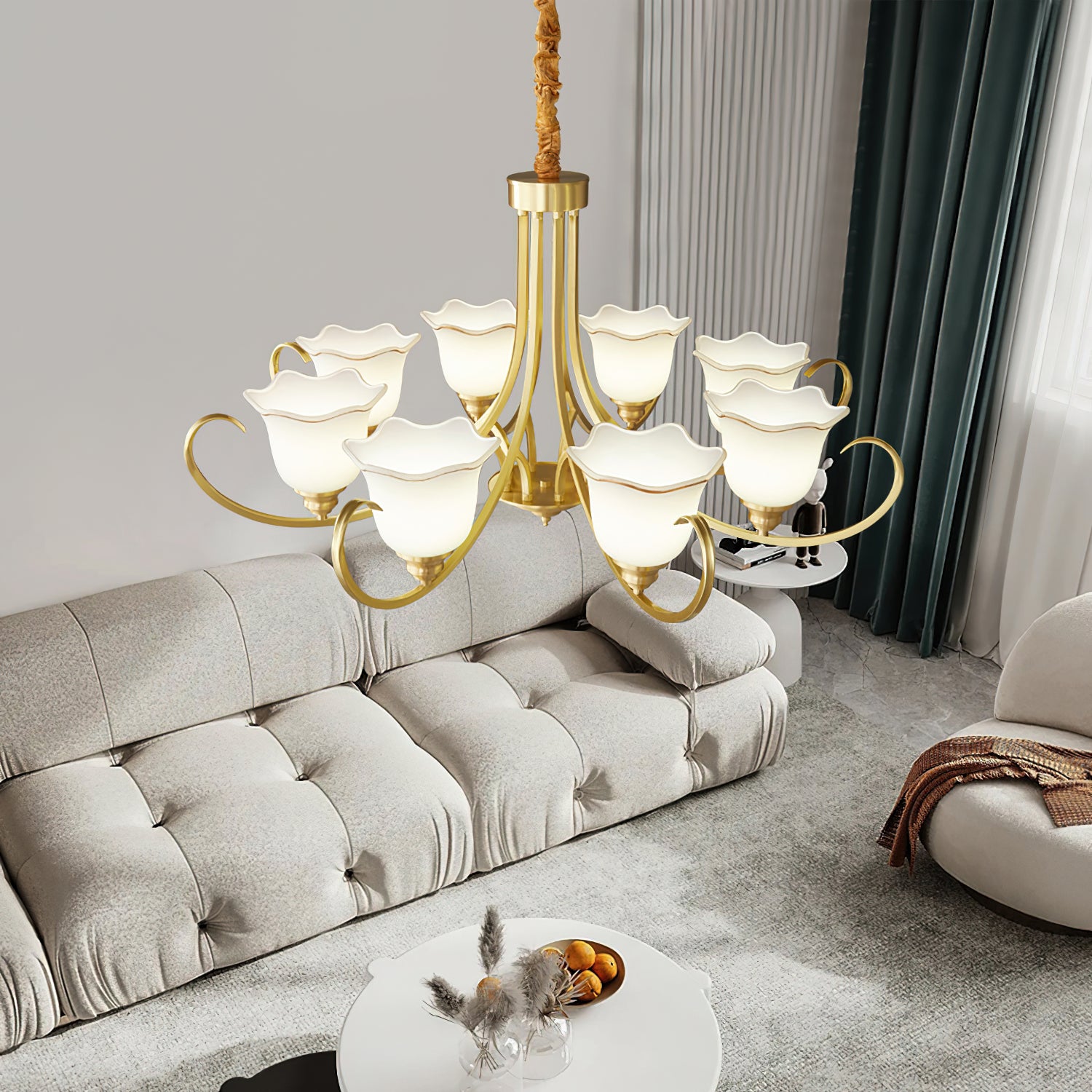 Elegant Blooming Flower Glass Chandelier - Modern Crystal Ceiling Light Fixture for Dining Room, Bedroom & Living Room Decor