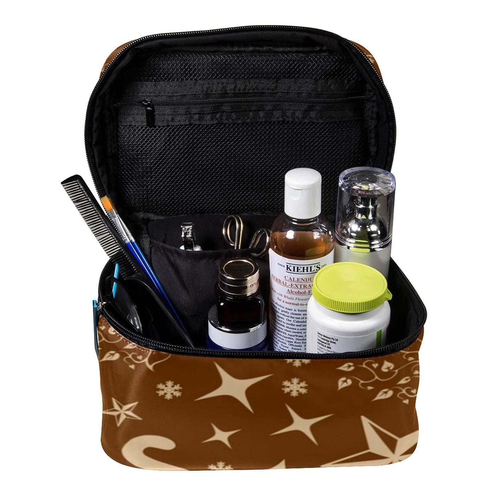 Christmas Deer Snowflake Pattern Travel Makeup Bag - Large Cosmetic Organizer with Zipper for Women & Girls | Perfect for Holiday Gifts, Travel Essentials & Toiletry Storage