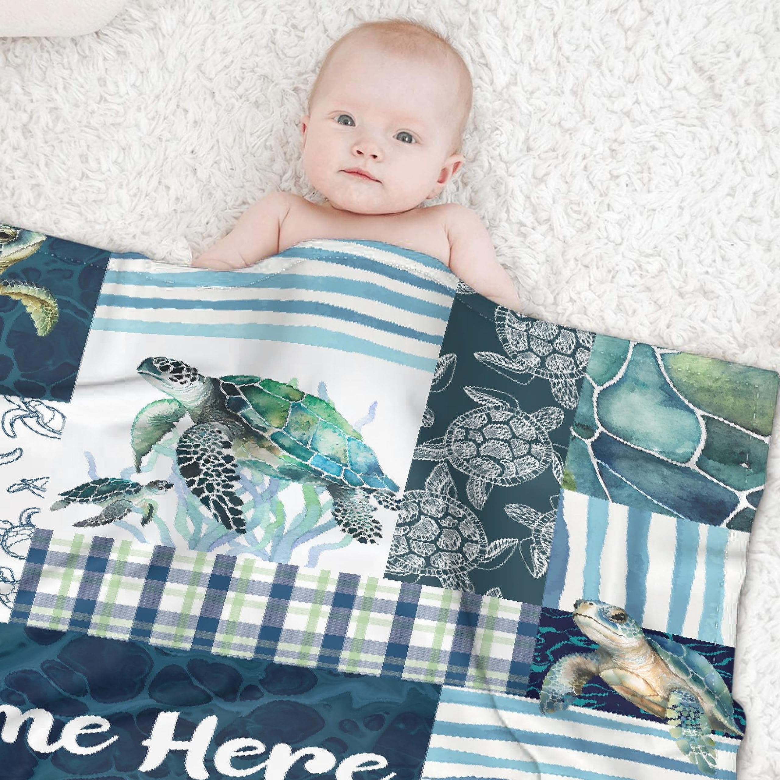 Personalized Sea Turtle Fleece Blanket with Custom Name - Soft Lightweight Flannel Throw for Bed, Couch & Travel - 90''x120'' Cozy Family Blanket - Perfect for Gifts, Home Decor, and Outdoor Adventures