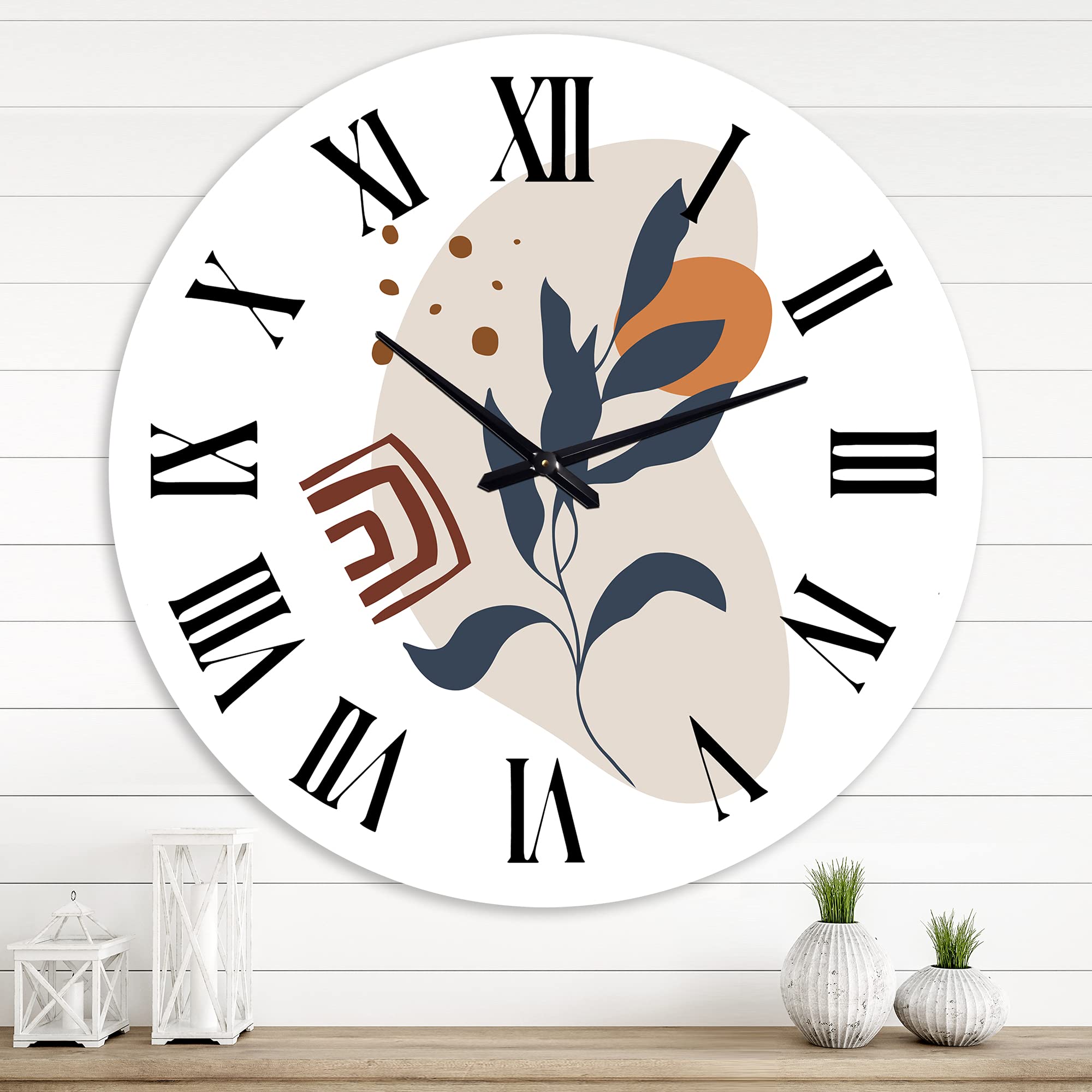DesignQ Modern Abstract Floral Wall Clock - Minimalist Large Wall Art for Living Room, Bedroom & Office Decor | Perfect for Home, Office & Gift Giving