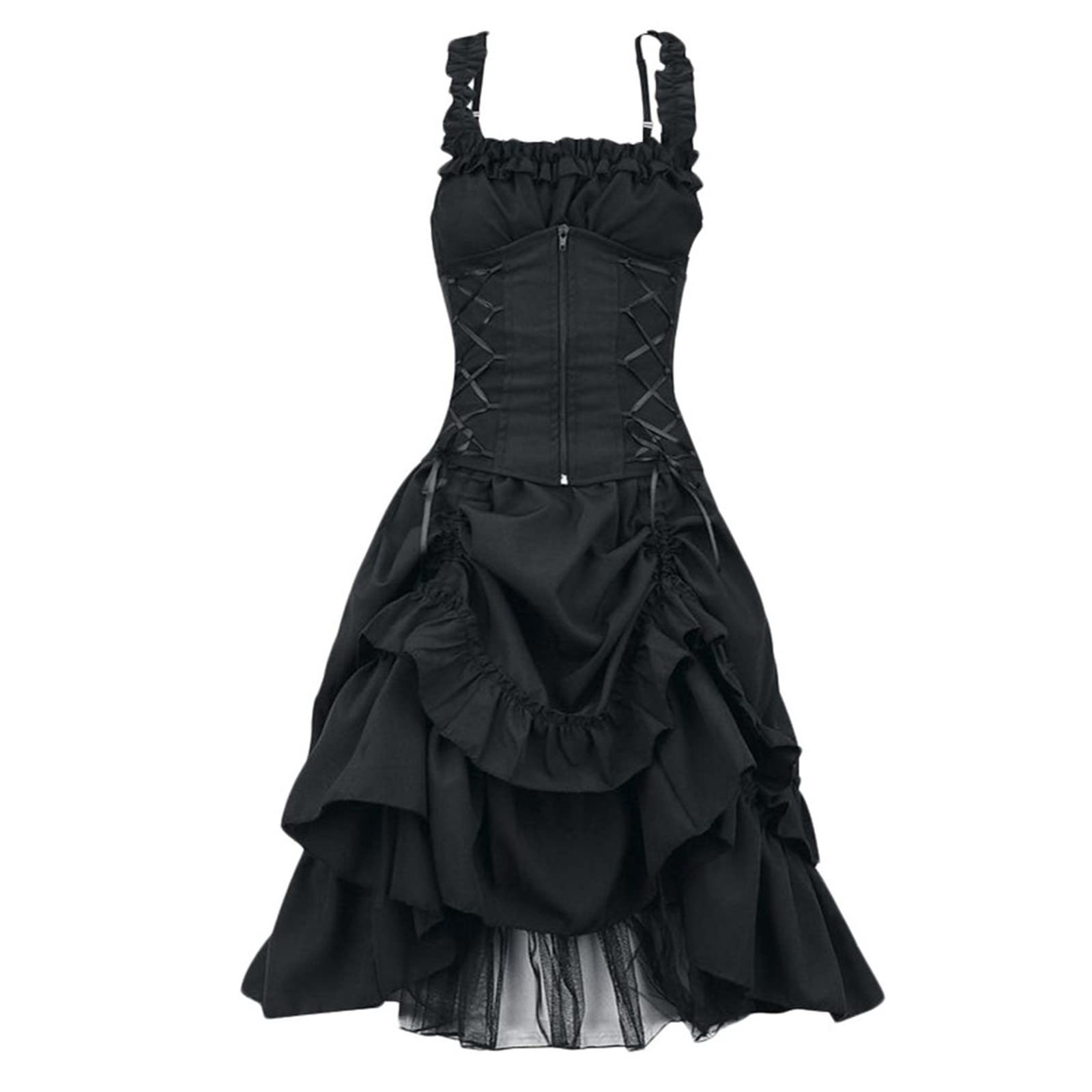 Gothic Vintage Steampunk Retro Court Princess Sleeveless Dress for Women - Black Prom & Cocktail Party Dress | Perfect for Cosplay, Halloween, Themed Parties & Formal Events