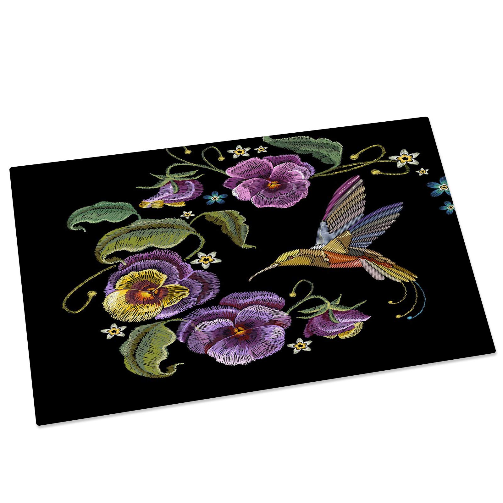 Non-Slip Hummingbird & Violet Flower Embroidery Doormat - Indoor Welcome Mat for Front Door, Entryway, Living Room & Bedroom - Farmhouse Decor Bath Rug with Anti-Skid Backing (Perfect for Home, Office & Seasonal Decor)