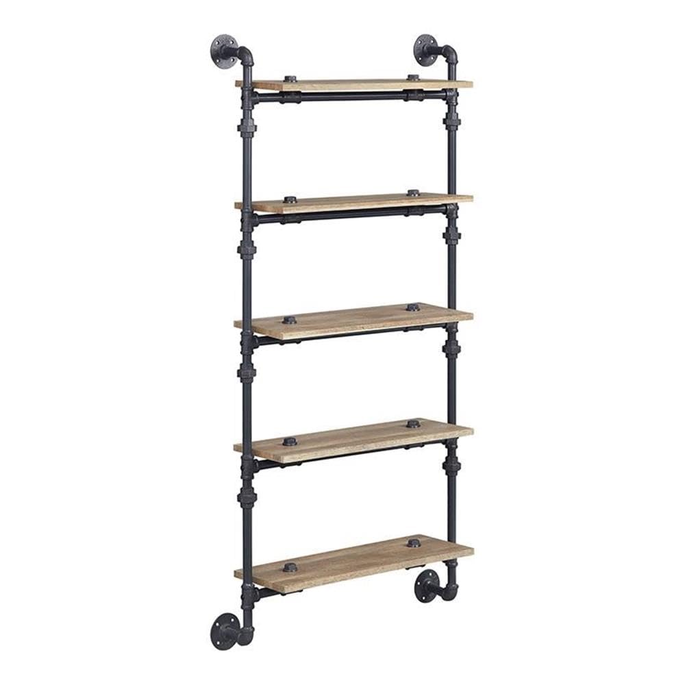 Acme Brantley Wall Shelf Organizer - 5-Tier Oak Wood Shelves in Sandy Black Finish | Perfect for Living Room, Bedroom & Bathroom Storage