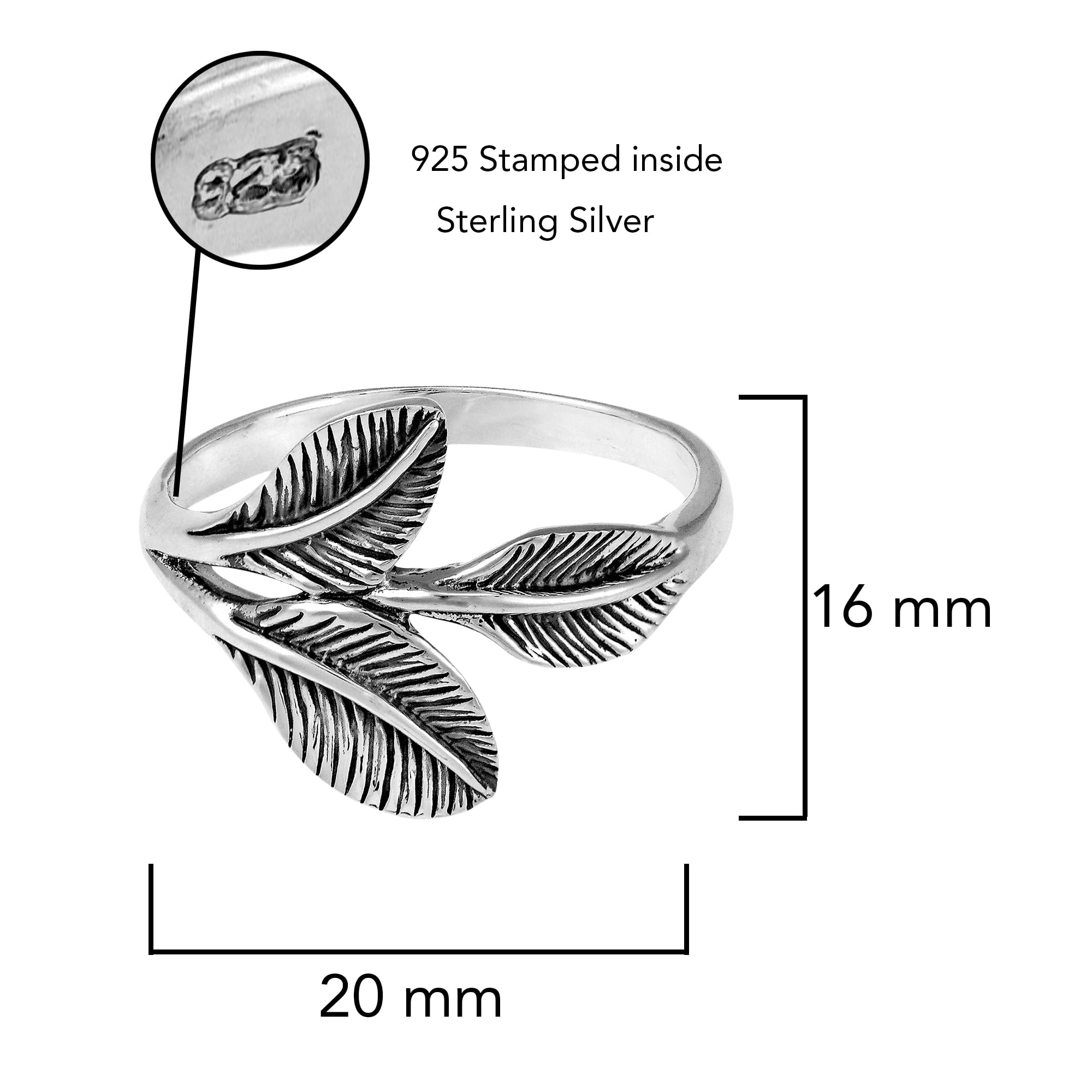 Aeravida Nature's Embrace Three Leaves Wrap .925 Sterling Silver Ring for Women | Delicate Wedding, Engagement & Everyday Jewelry | Comfort Fit Leaf Design Ring | Perfect for Bridal, Anniversary Gifts & Casual Wear | Available in Sizes 7-8