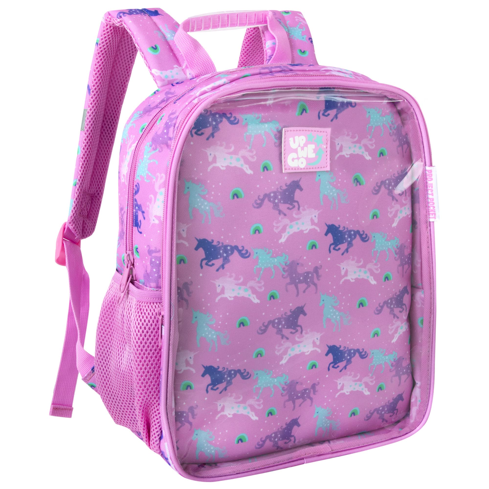 Up We Go Kids Backpack with Clear Window Pocket for Ages 3-6 | Toddler Backpack for Preschool & Kindergarten 14-15 Inches | Unicorn Design for School, Travel & Daycare (Upbeat Unicorns)