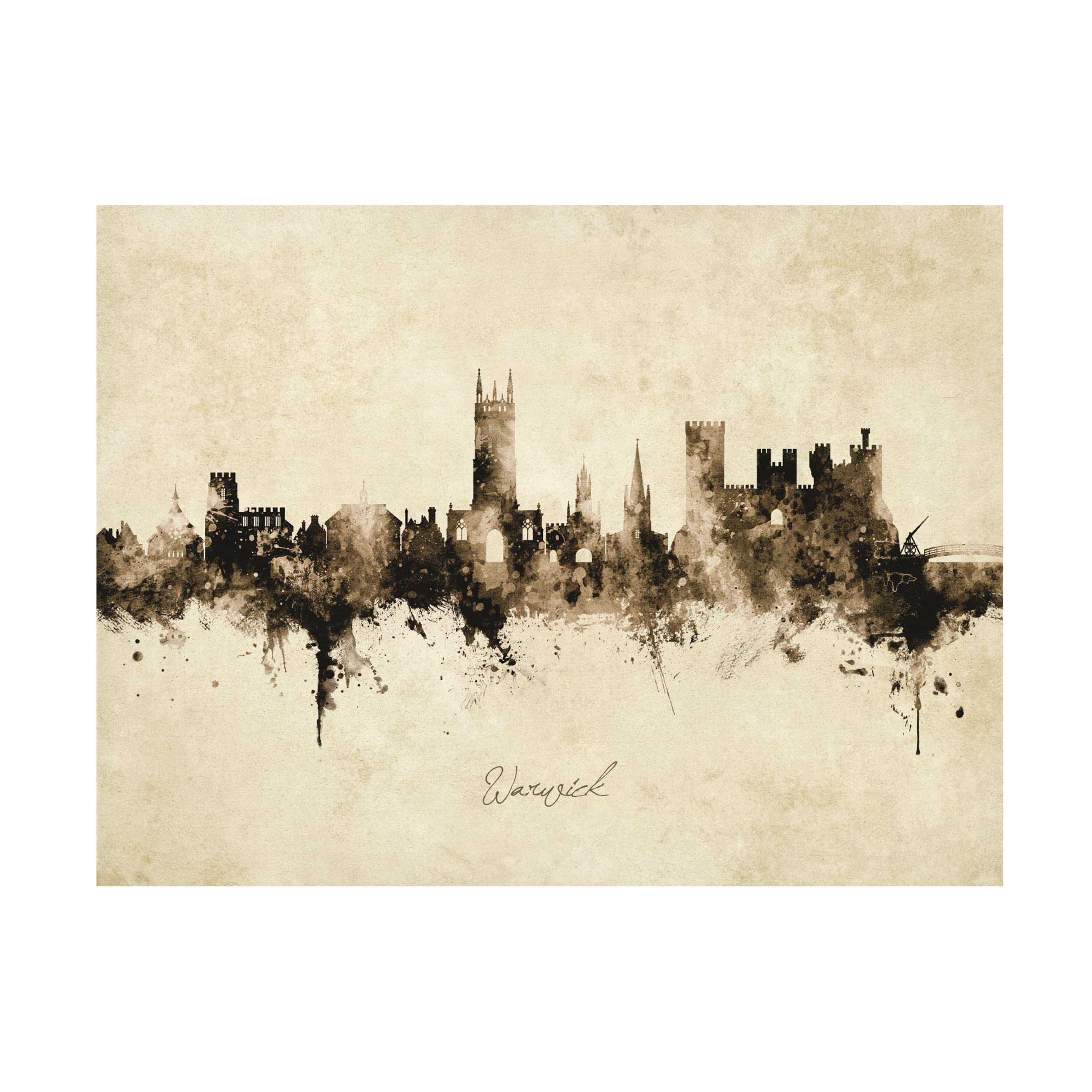 Michael Tompsett 'Warwick England Skyline Vintage' Canvas Art Print - Premium Wall Decor for Living Room, Bedroom & Office - Trademark Fine Art Collection