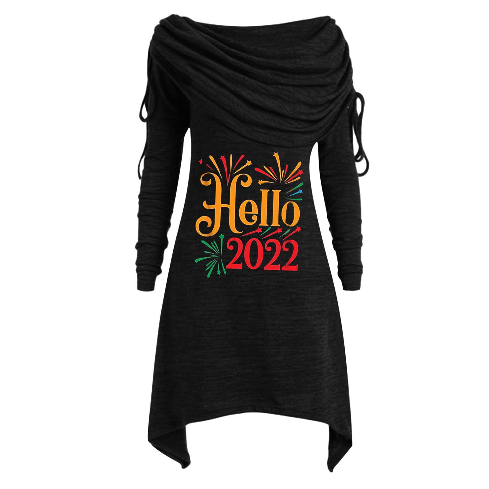 Women's Christmas Print Fall Dresses - Long Sleeve Party Dress with Scarf Collar | Casual Mini & Midi T-Shirt Dresses for Holiday Gatherings, Office Parties & Seasonal Photoshoots