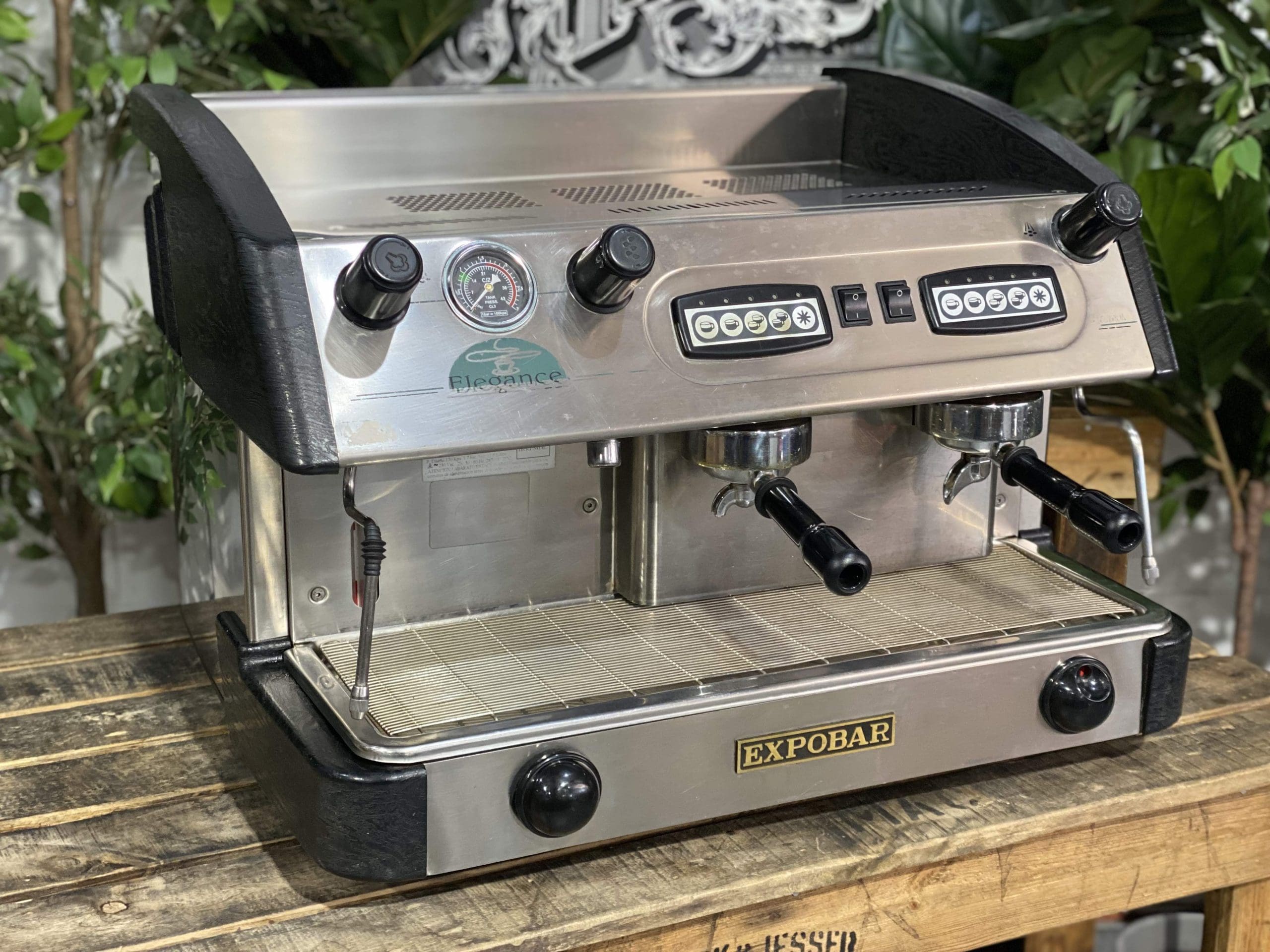 Expobar Elegance Low Cup 2 Group Espresso Machine - Black & Stainless Steel Commercial Coffee Maker for Cafes, Restaurants and Coffee Shops