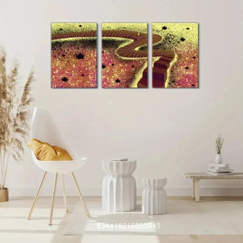 3-Piece Metal Wall Art - 'A Road Full of Stars' Romantic Landscape Print - Ready to Hang Home Decor for Living Room, Bedroom & Office