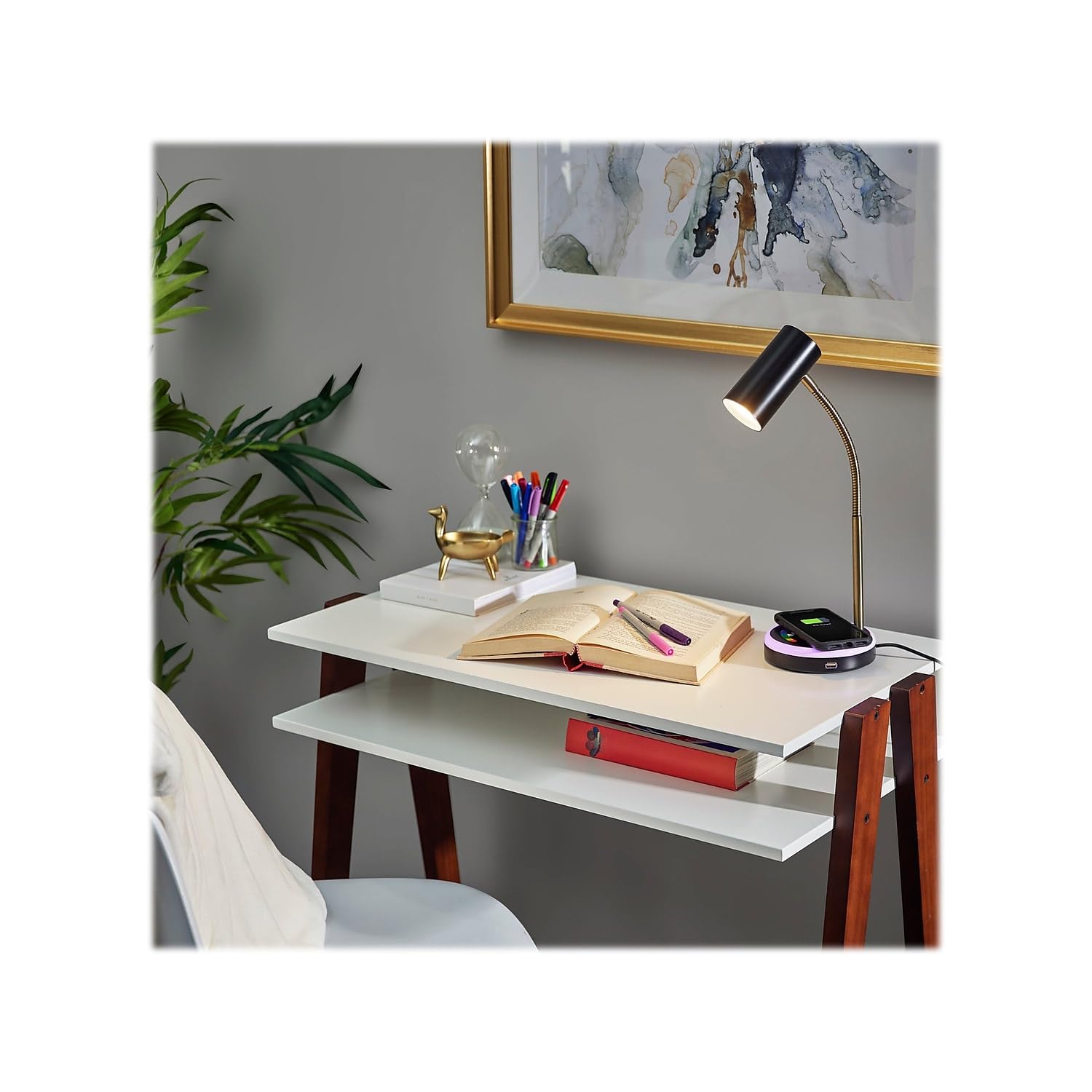 Shayne LED Wireless Charging Desk Lamp with USB Port - Adjustable Brightness & Color Temperature for Home Office, Study, and Bedroom Lighting