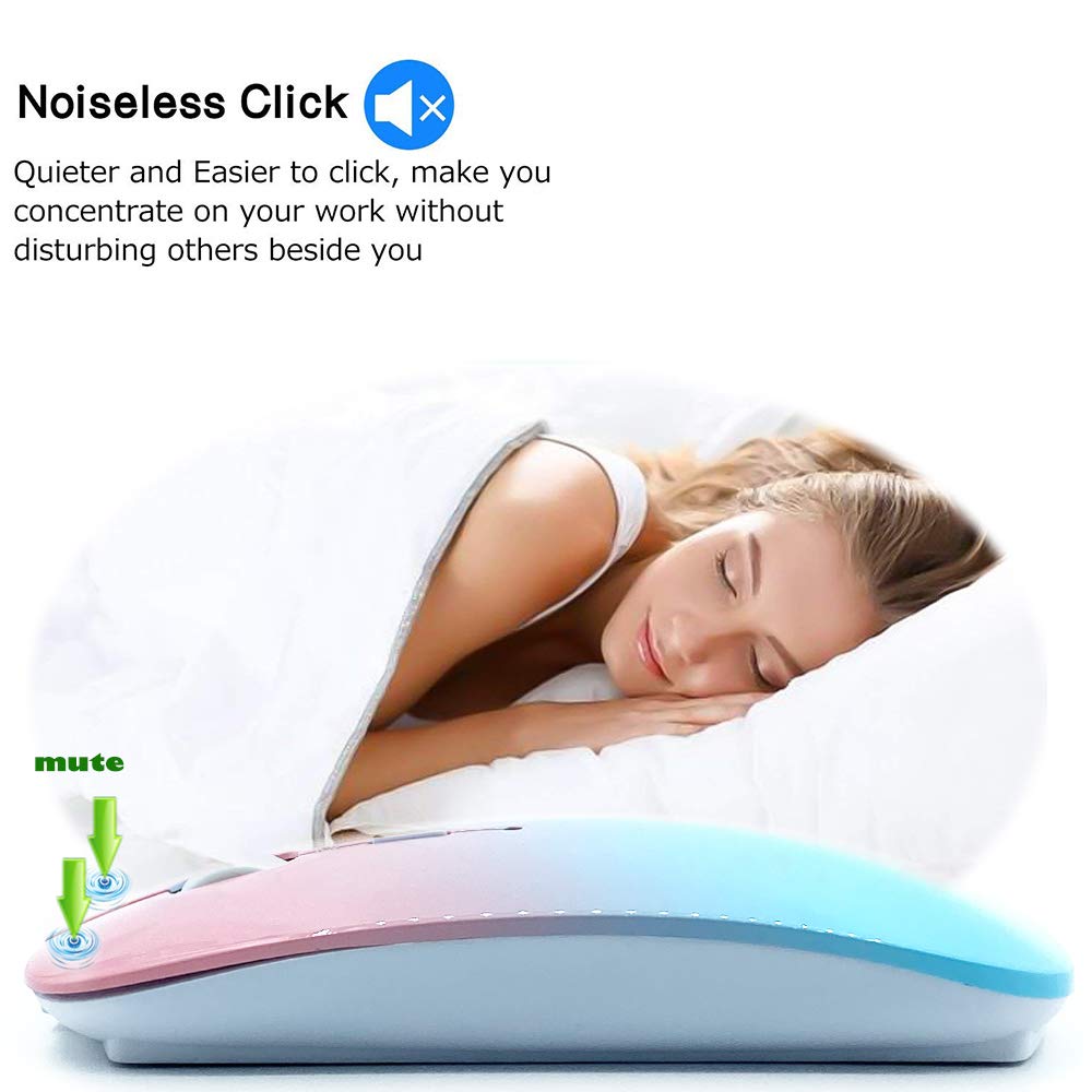Rechargeable Bluetooth Mouse for MacBook, MacBook Air, MacBook Pro, iPad, Laptop, Notebook, PC, Chromebook - Wireless Mouse with BT 5.0 (Blue & Pink) - Perfect for Office, Home, Travel & Remote Work