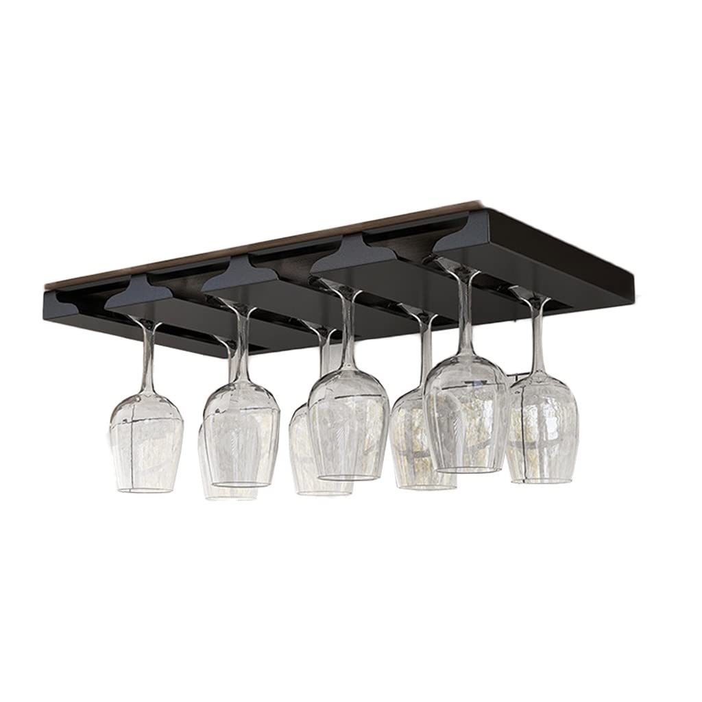 **Black 4-Slot Under Cabinet Wine Glass Rack - Metal Stemware Holder for Bar & Kitchen - Wall Mounted Hanging Organizer - Perfect for Wine Storage & Glass Display**