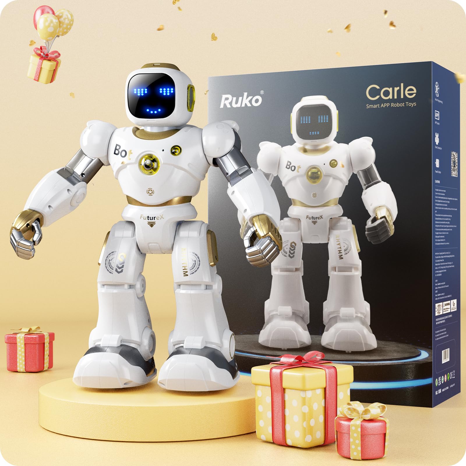 Ruko 1088 Smart Programmable STEM Robot Toy for Kids Ages 4-9, Interactive RC Robot with Voice & App Control, Educational Learning Toy for Boys & Girls - Perfect for Birthday Gifts & STEM Classroom Activities