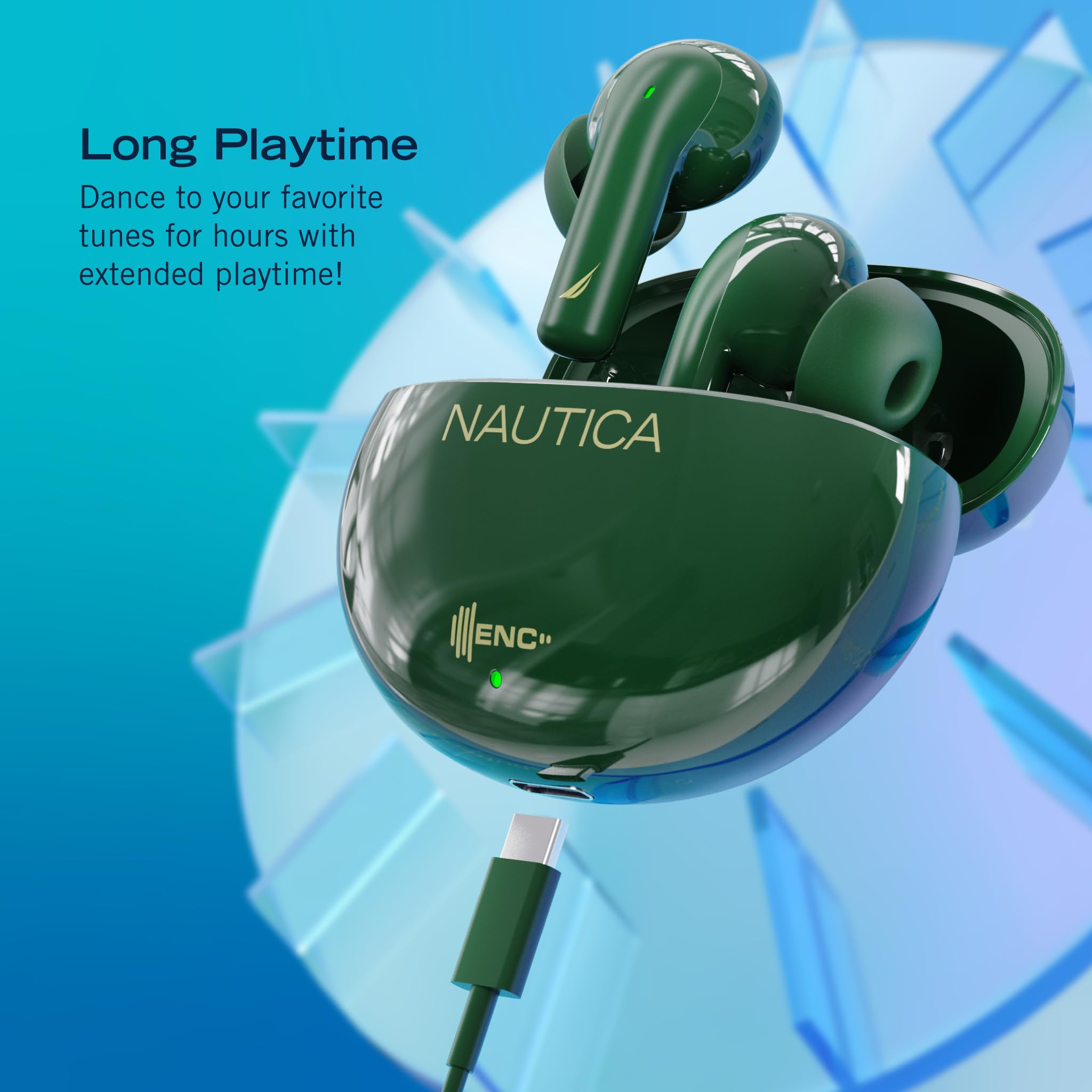 NAUTICA Wireless Earbuds Bluetooth 5.3, 16H Playtime, 4 Mics for Calls, IPX5 Waterproof - Perfect for Workouts & Commuting