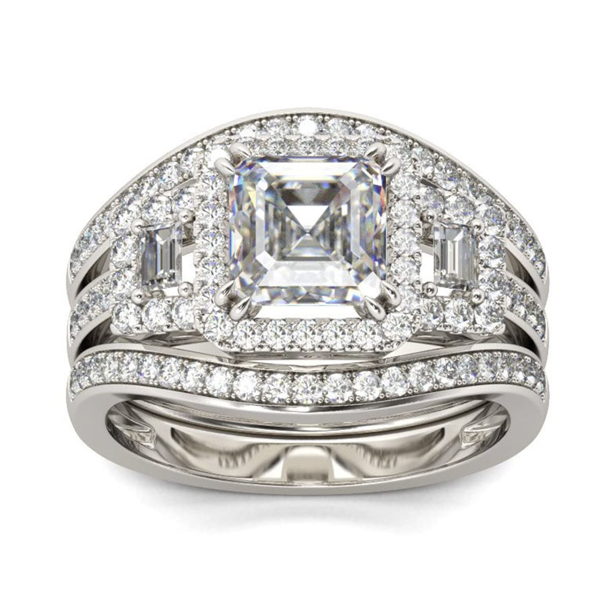Jeulia 3 Carat Diamond Band Ring - 14K Gold & Sterling Silver Three Stone Bridal Set, Classic Dainty Halo Wedding Promise Ring for Anniversary - Jewelry Gift Box Included | Perfect for Engagement, Proposal & Special Occasions