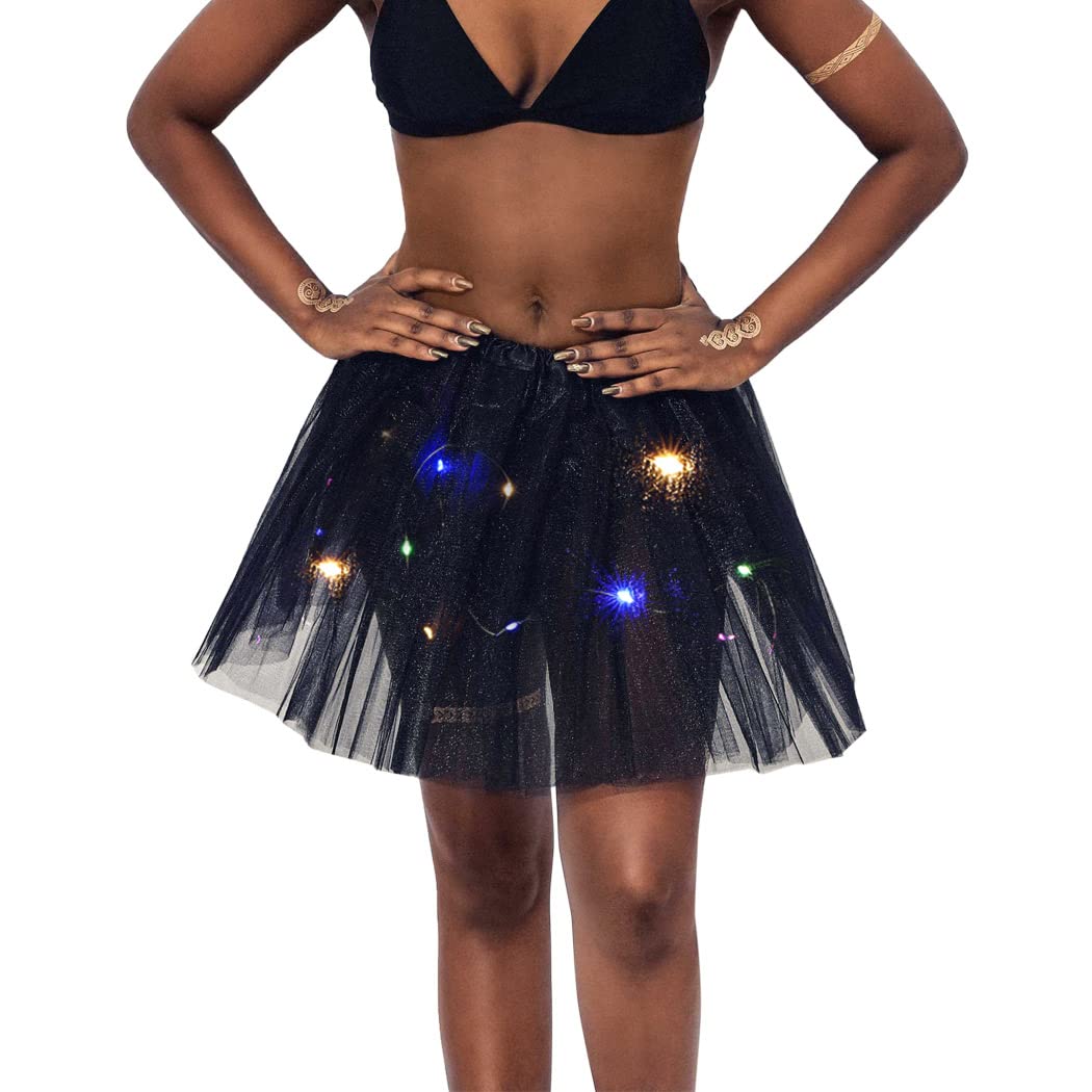 TWINKLEDE LED Light Up Tutu Skirt - Sparkly Tulle Dance Skirt for Women | Glow in The Dark Ballet Party Costume | Perfect for Raves, Dance Performances & Halloween Costumes