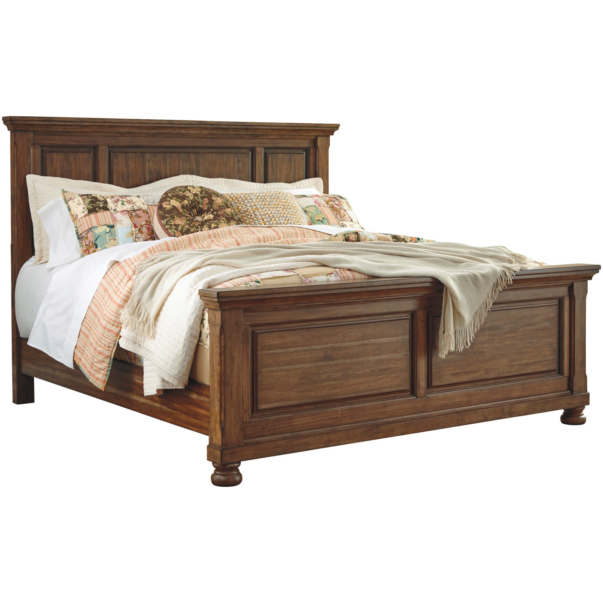 Flynnter Panel Bed - Queen Size Wooden Bed Frame with Upholstered Headboard - Perfect for Modern Bedroom Decor & Guest Rooms