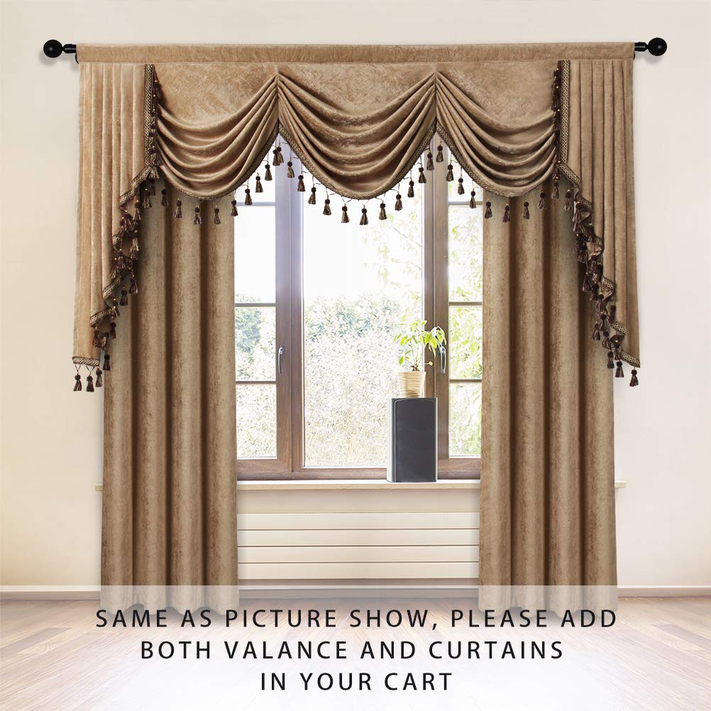 ELKCA Thick Chenille Window Curtains Valance - 89 Inch Rod Pocket Living Room & Bedroom Curtain - Soft Waterfall Design for Cozy Home Decor | Perfect for Living Spaces, Bedrooms & Dorm Rooms