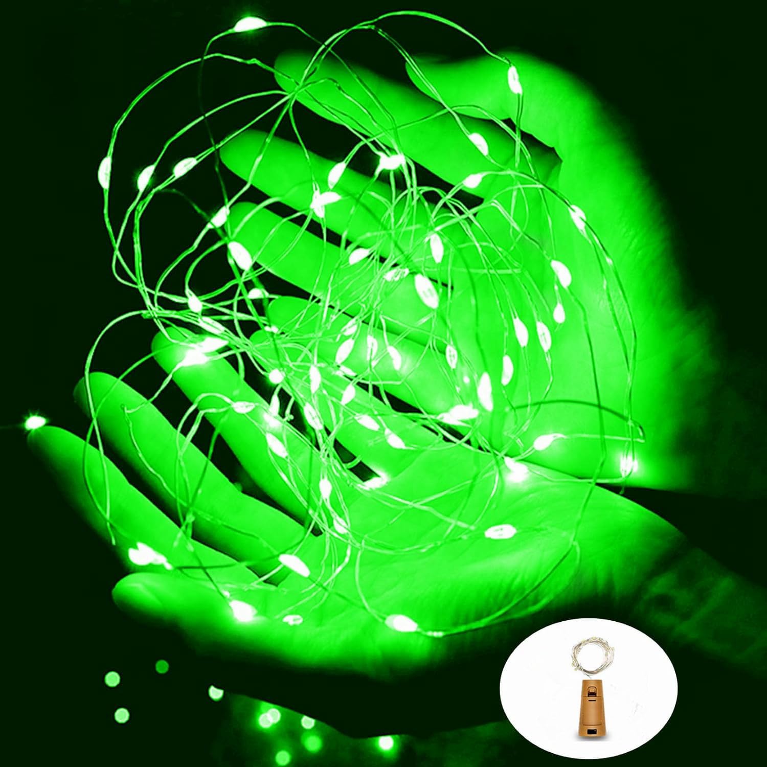 St. Patrick's Day Green Wine Bottle Lights - 20 LED Cork String Lights with Silver Copper Wire, Battery Operated Fairy Lights for Christmas, Halloween, Wedding Party Decorations | Perfect for DIY Home Decor, Bar Lighting, and Festive Bottle Centerpieces