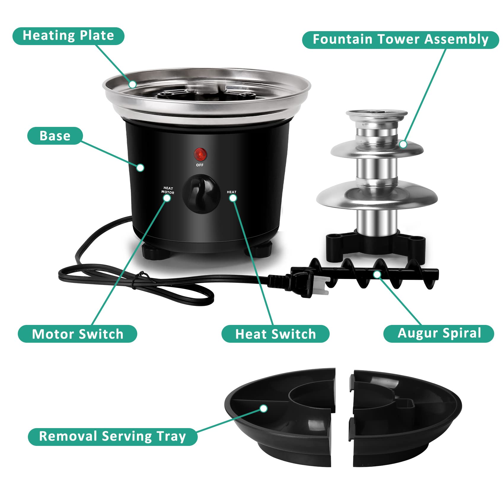 16oz Mini Stainless Steel Electric Chocolate Fondue Fountain Set - 3-Tier Chocolate Melting Machine with 6 Sticks for Chocolate, Butter & Candy (Black) | Perfect for Parties, Weddings, Dessert Buffets & Home Entertaining