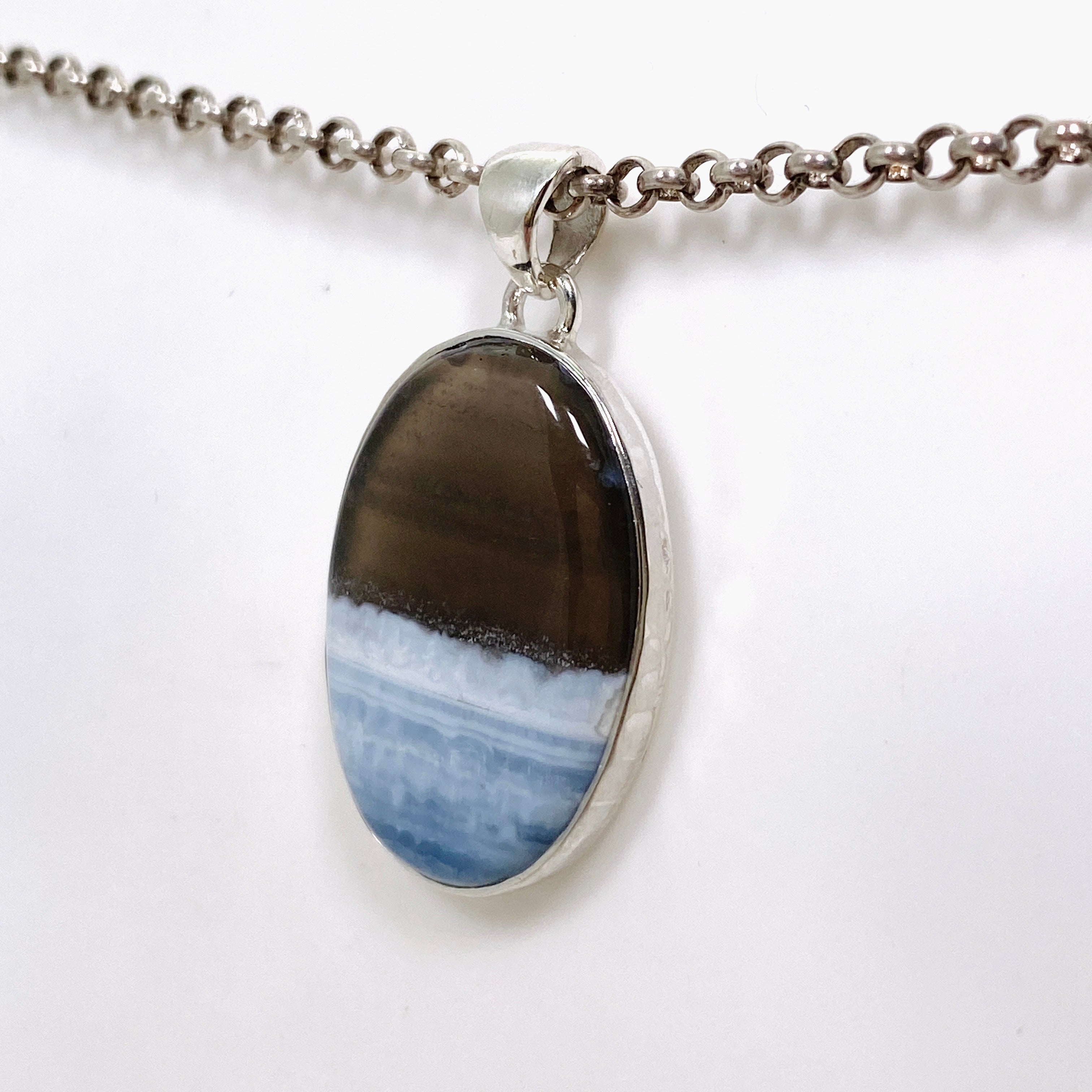 Blue Owhyee Opal Oval Cabochon Pendant in Hammered Silver Setting KPGJ4651 - Perfect for Boho Jewelry, Gift Giving & Special Occasions