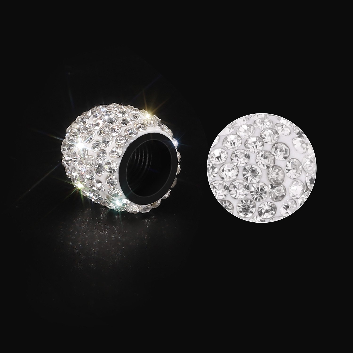 SAVORI 4 Pack Handmade Crystal Rhinestone Tire Valve Caps - Elegant White Dustproof Car Accessories for Wheels, Perfect for Luxury Vehicles & Gift Giving