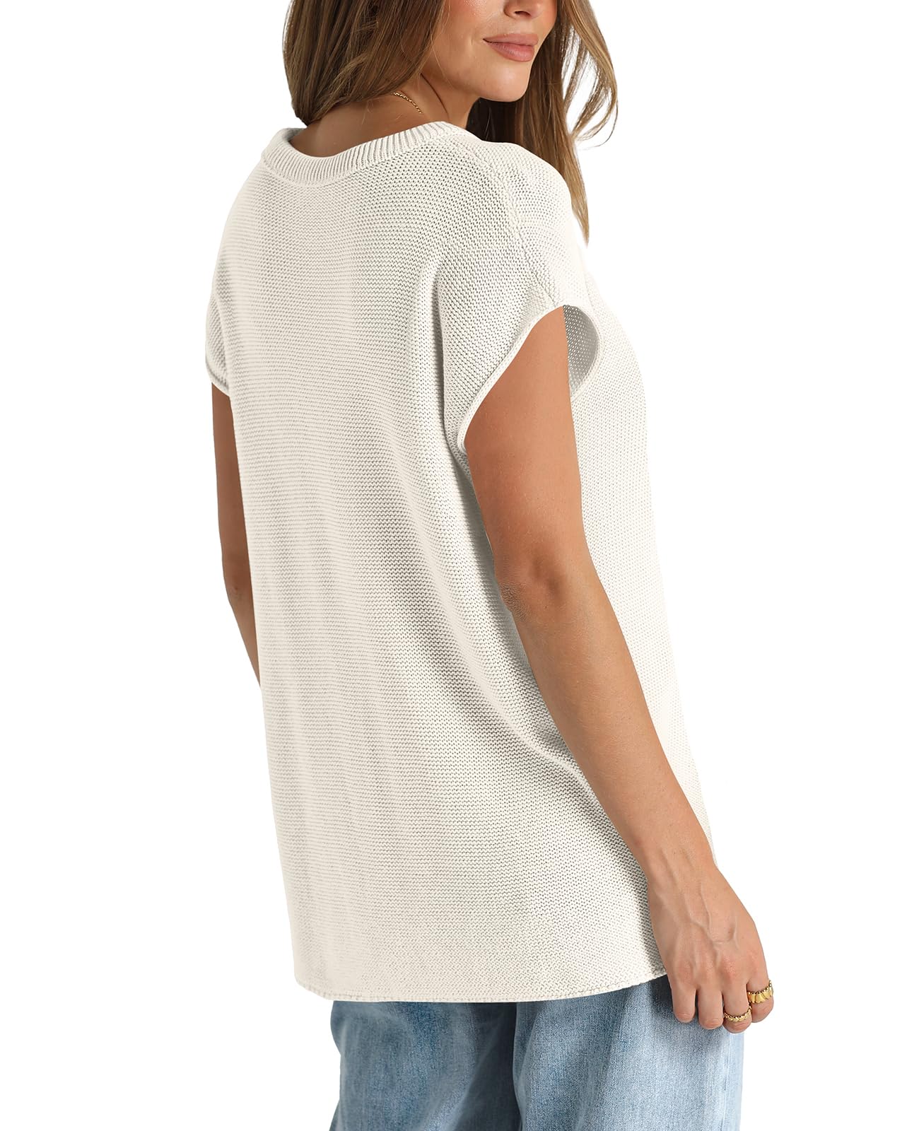 OFEEFAN Women's Lightweight Knit Sweater Vest - Cap Sleeve Tops for Casual Wear & Layering (XS-XL) | Perfect for Office, Fall Outfits & Cardigan Alternatives