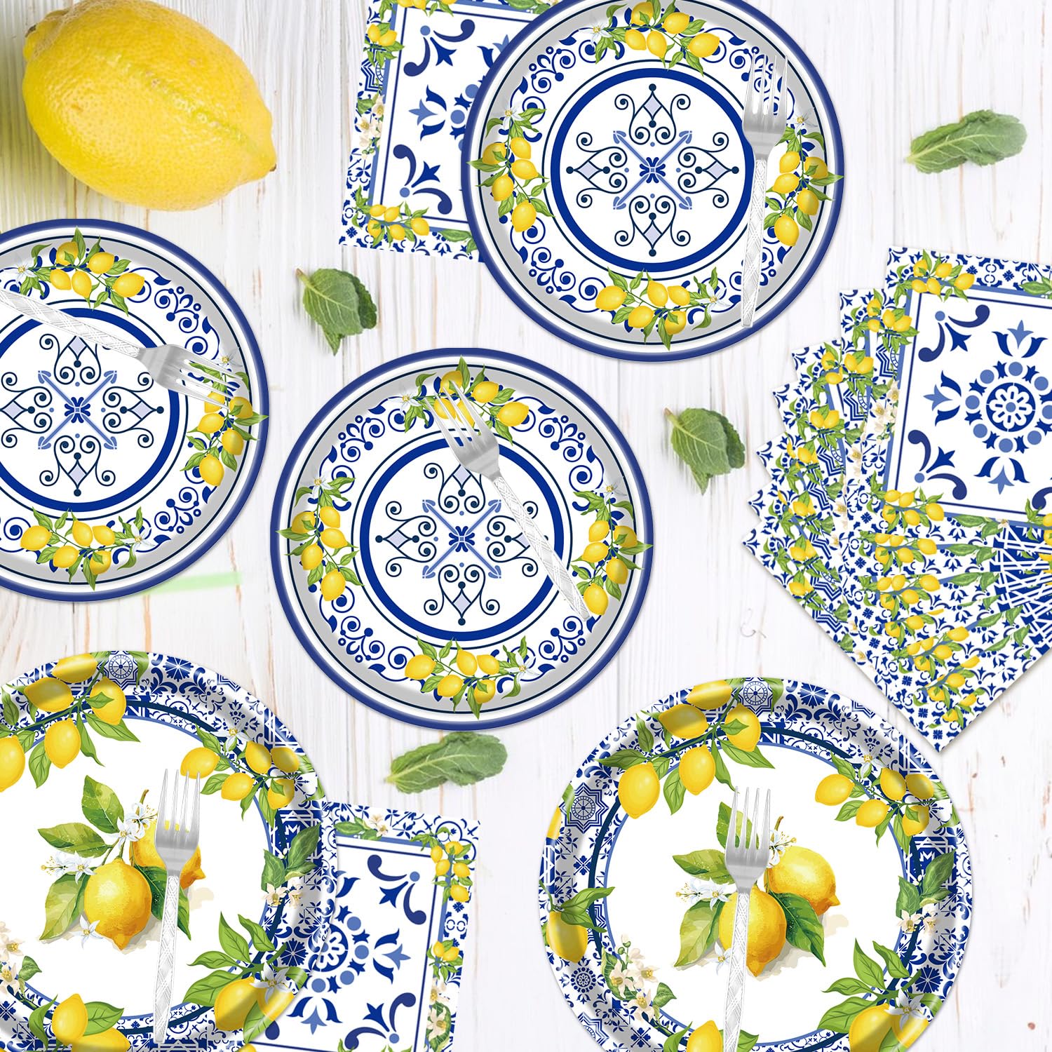 Rakuto 96PCS Lemon Party Supplies Set - Disposable Yellow Lemon Paper Plates, Napkins, Forks & Tableware for Summer Fruit Themed Decorations | Perfect for Birthday, Baby Shower, Bridal Shower & Outdoor Picnic Parties (Serves 24 Guests)