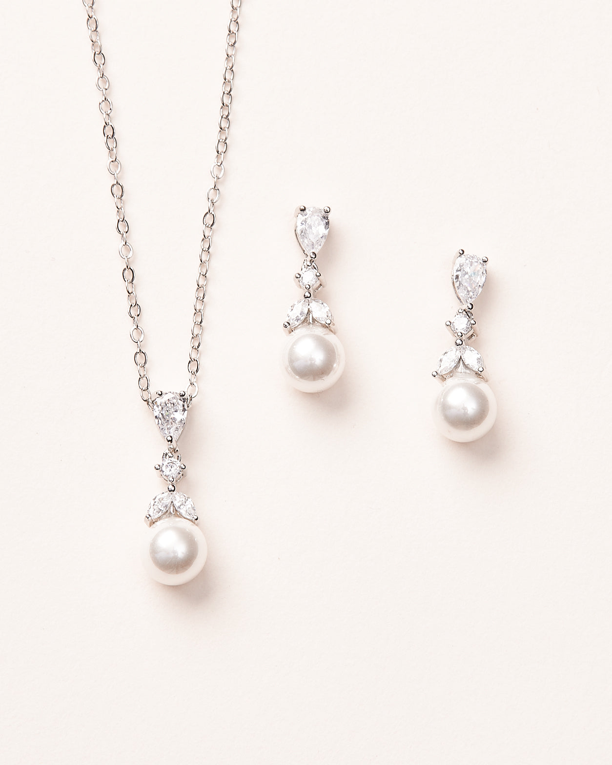 Kelsey Pearl Drop Bridesmaid Jewelry Set - Elegant Pearl Necklace & Earrings for Wedding Party, Bridal Shower, Formal Events & Special Occasions