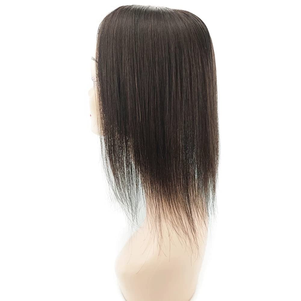 8x12 CM Real Human Hair Topper for Women - Handmade Mono Base Toupee with 3 Clips, Natural Hairline (Natural Black, 10 inches) - Perfect for Thinning Hair, Hair Loss, and Daily Styling